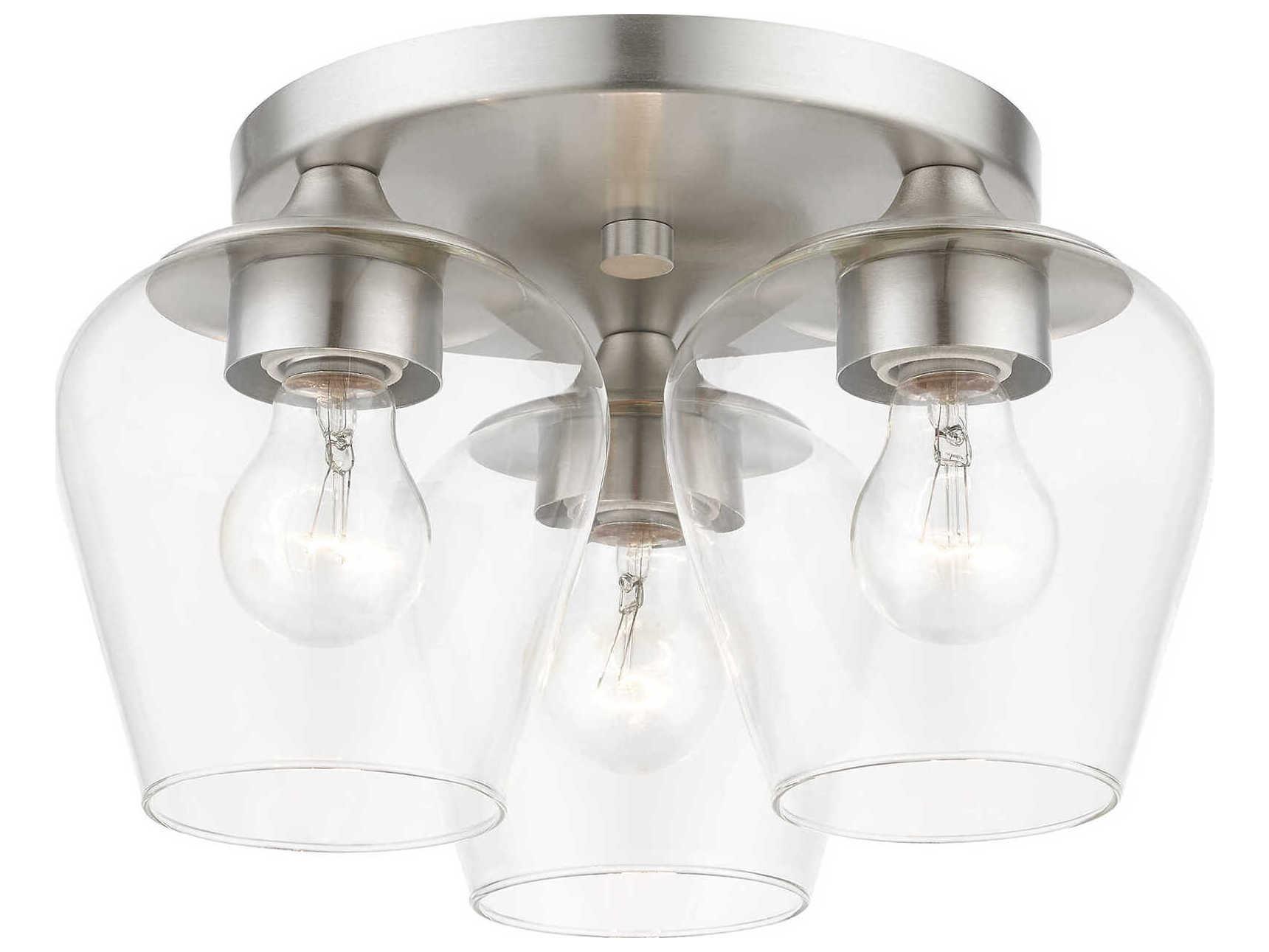 Livex Lighting Willow 3-Light Brushed Nickel Glass Bell Semi Flush Mount