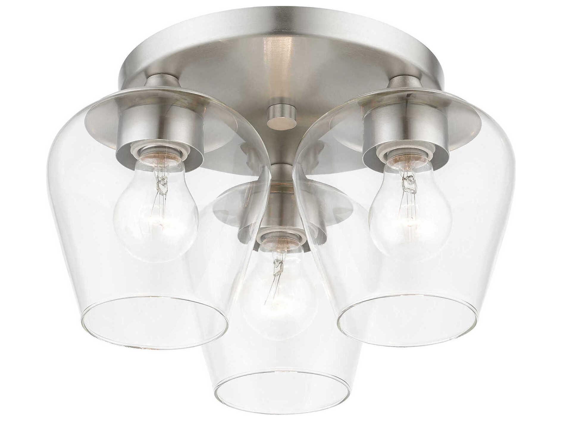 Livex Lighting Willow 3-Light Brushed Nickel Glass Bell Semi Flush Mount