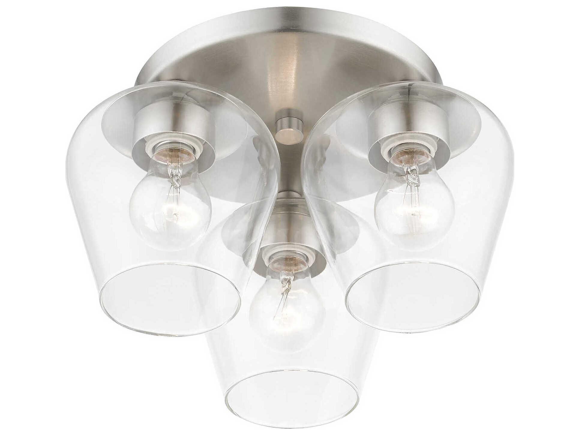 Livex Lighting Willow 3-Light Brushed Nickel Glass Bell Semi Flush Mount