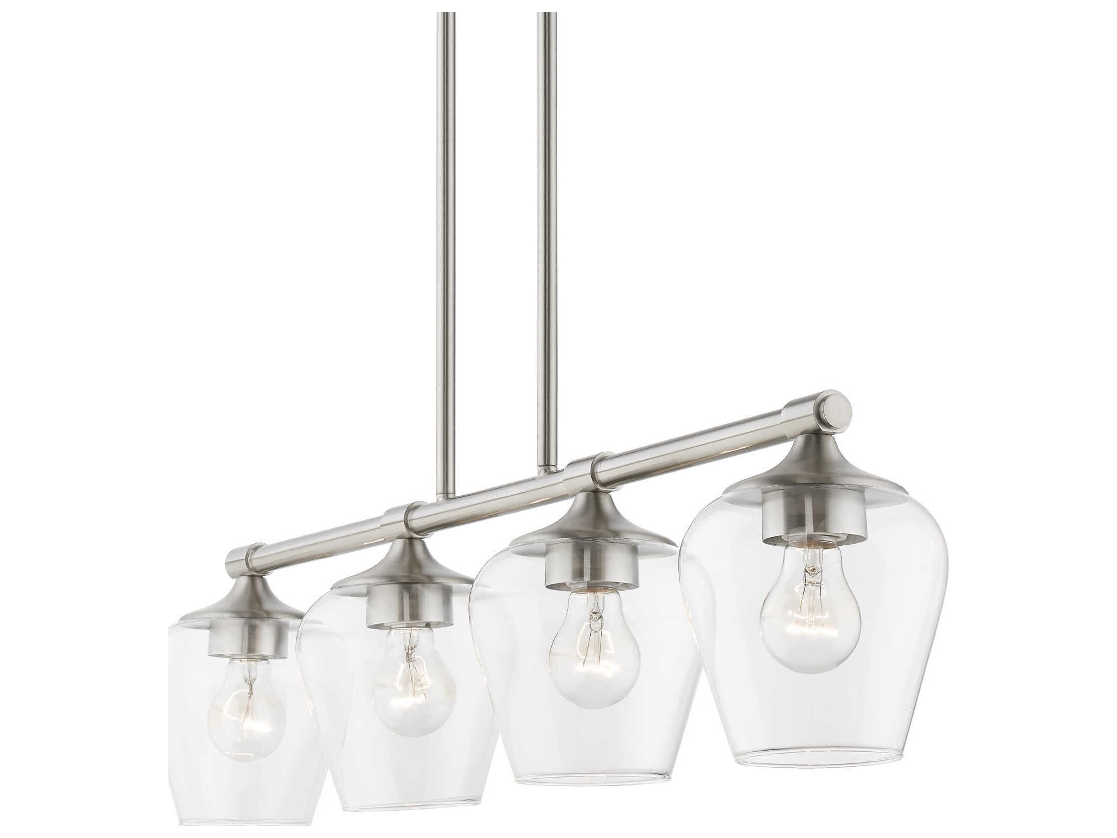 Livex Lighting Willow 4-Light Brushed Nickel Glass Bell Linear Island Pendant