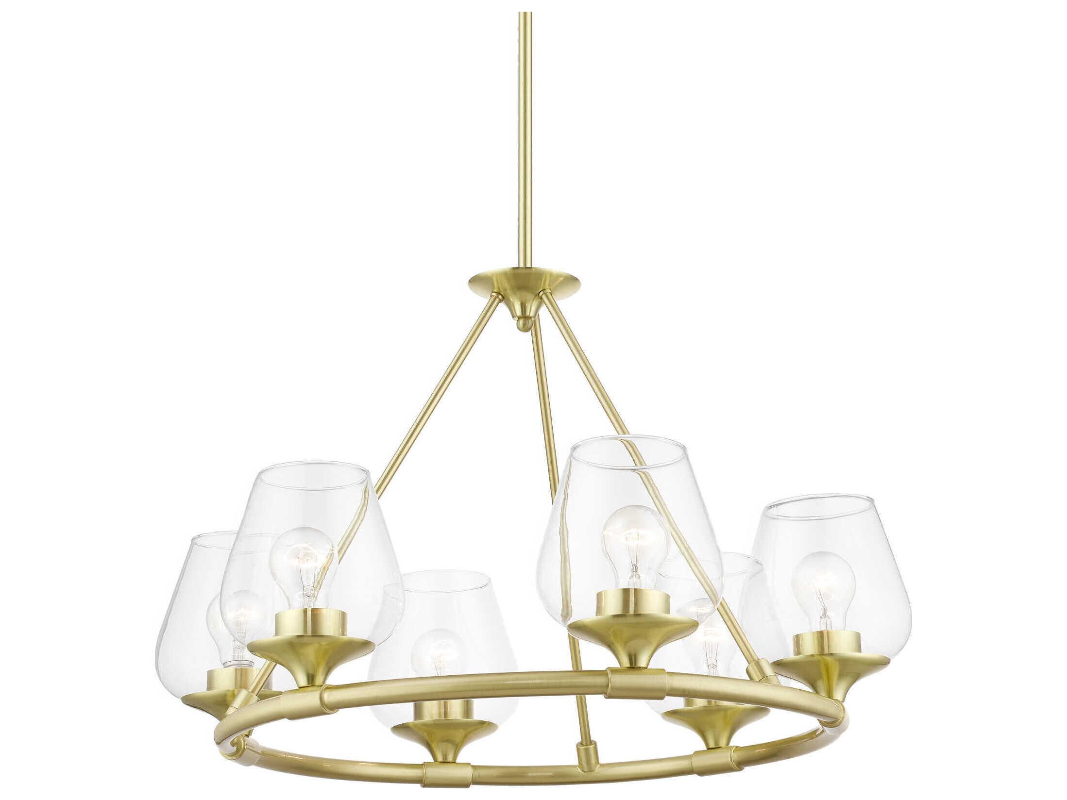 Livex Lighting Willow 6-Light Satin Brass Glass Bell Chandelier