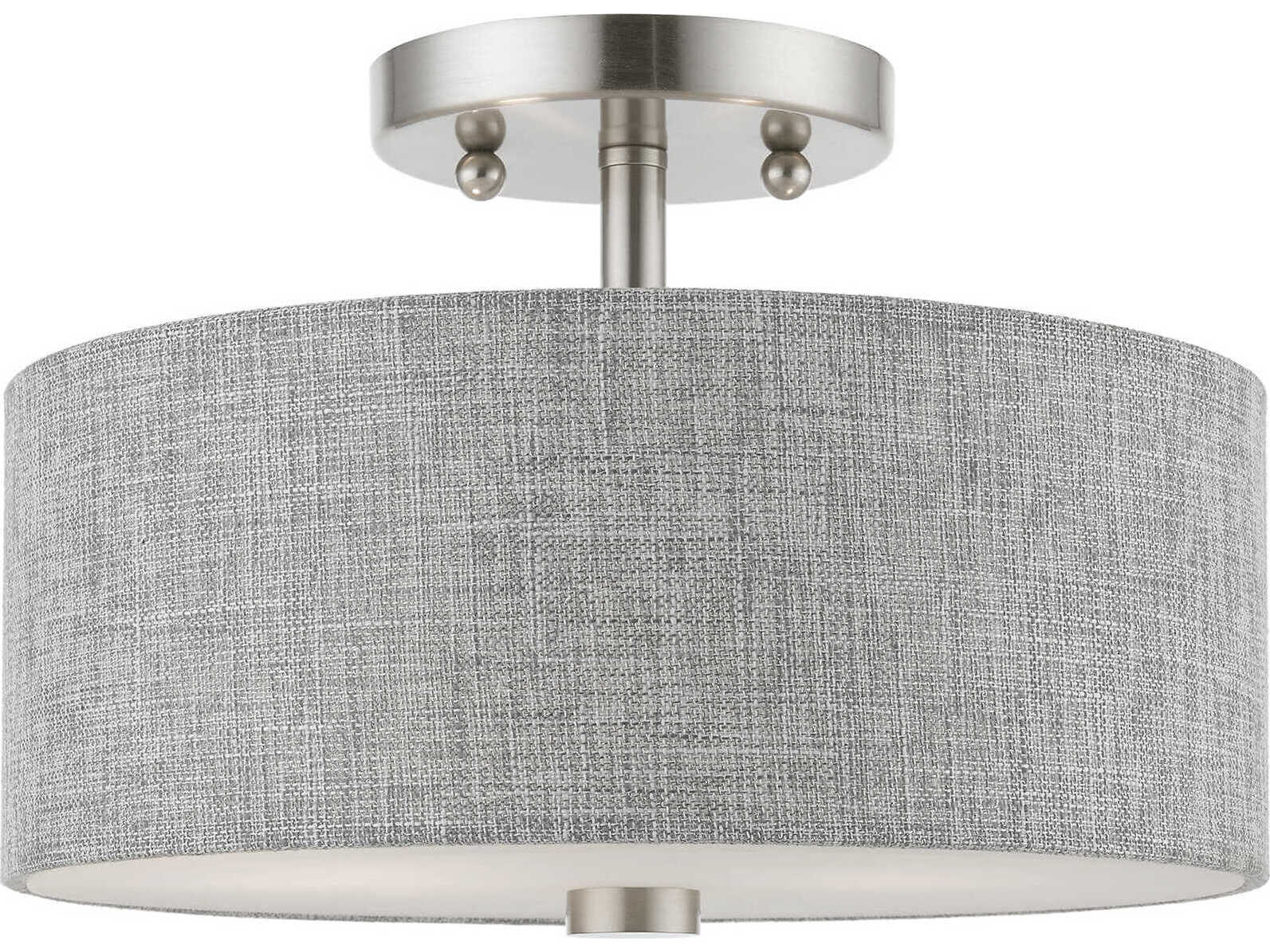 Livex Lighting Dakota 2-Light Brushed Nickel Shiny White Drum Semi Flush Mount
