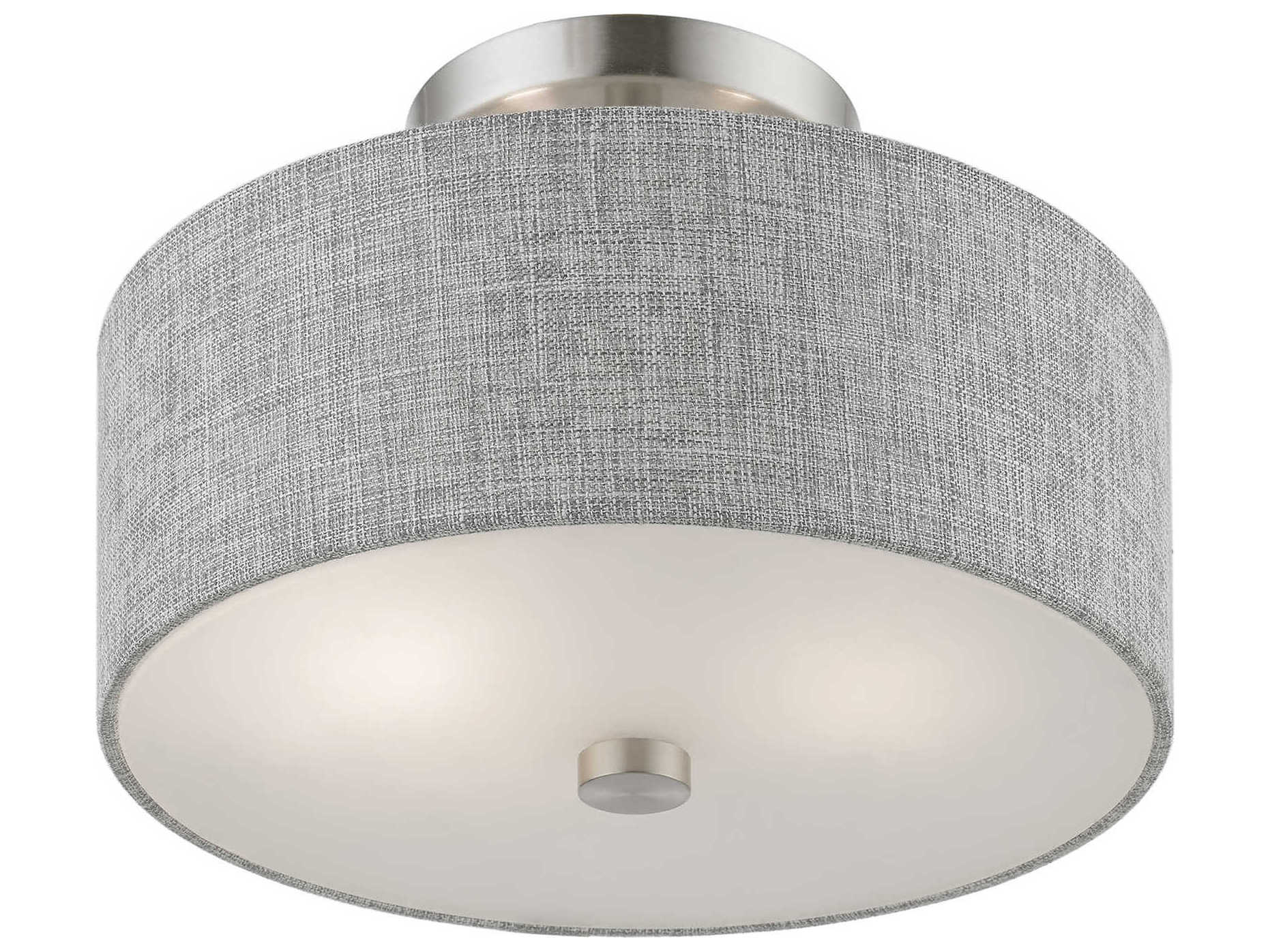 Livex Lighting Dakota 2-Light Brushed Nickel Shiny White Drum Semi Flush Mount
