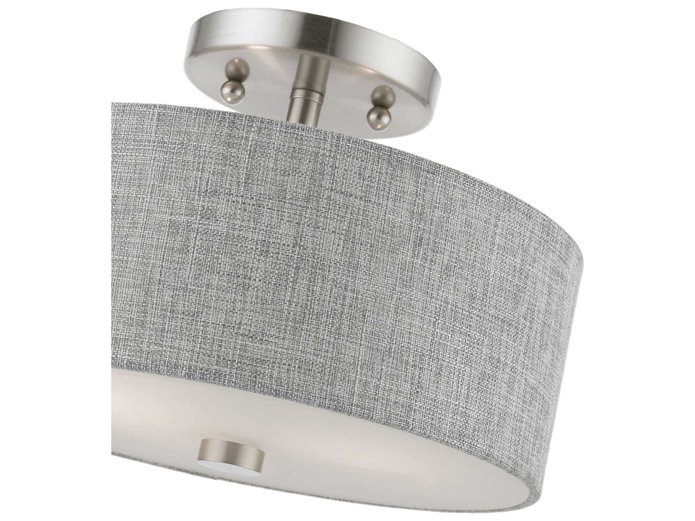 Livex Lighting Dakota 2-Light Brushed Nickel Shiny White Drum Semi Flush Mount