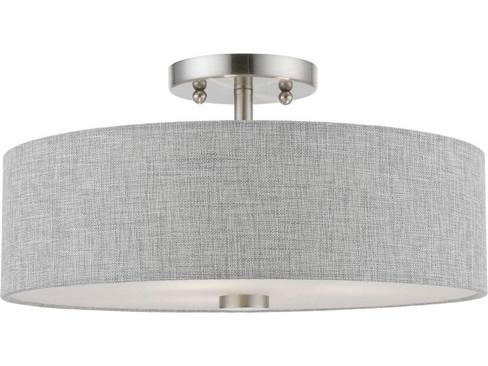 Livex Lighting Dakota 3-Light Brushed Nickel Shiny White Drum Semi Flush Mount