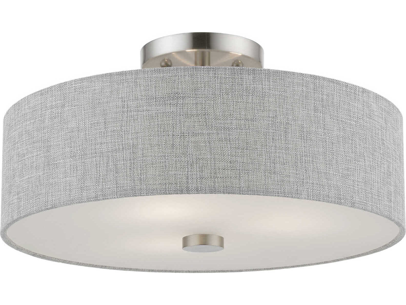 Livex Lighting Dakota 3-Light Brushed Nickel Shiny White Drum Semi Flush Mount