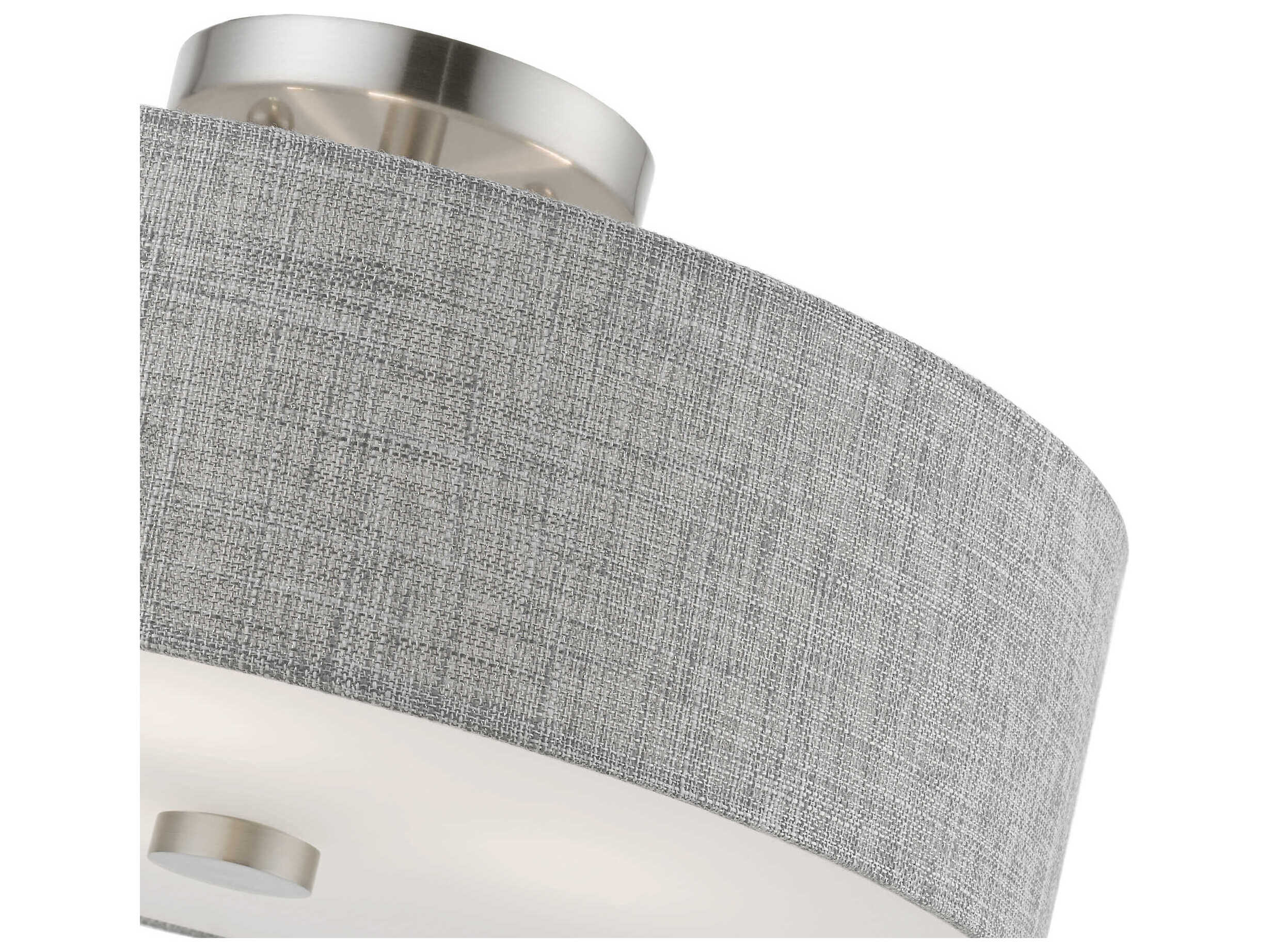 Livex Lighting Dakota 3-Light Brushed Nickel Shiny White Drum Semi Flush Mount