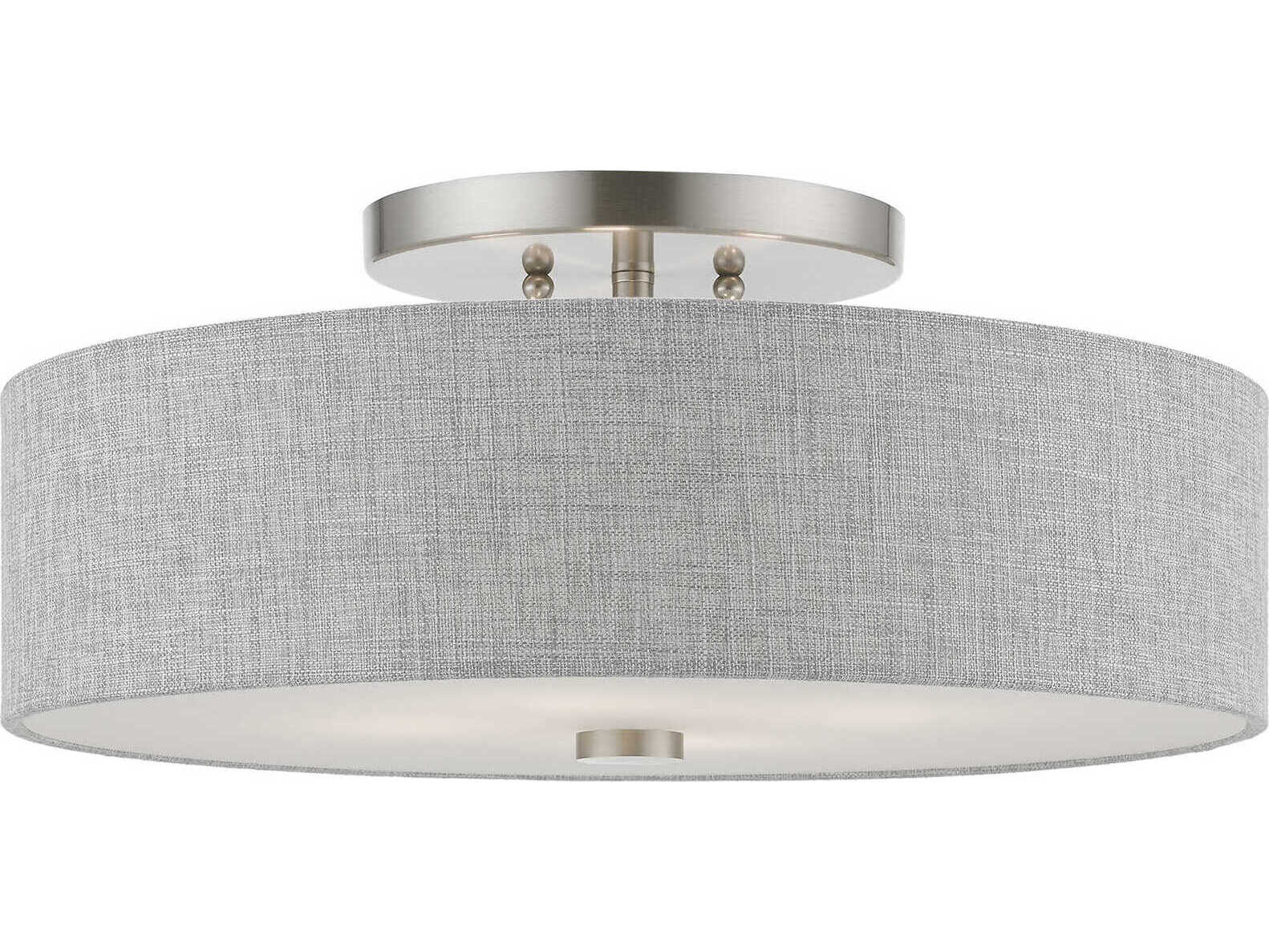 Livex Lighting Dakota 4-Light Brushed Nickel Shiny White Drum Semi Flush Mount