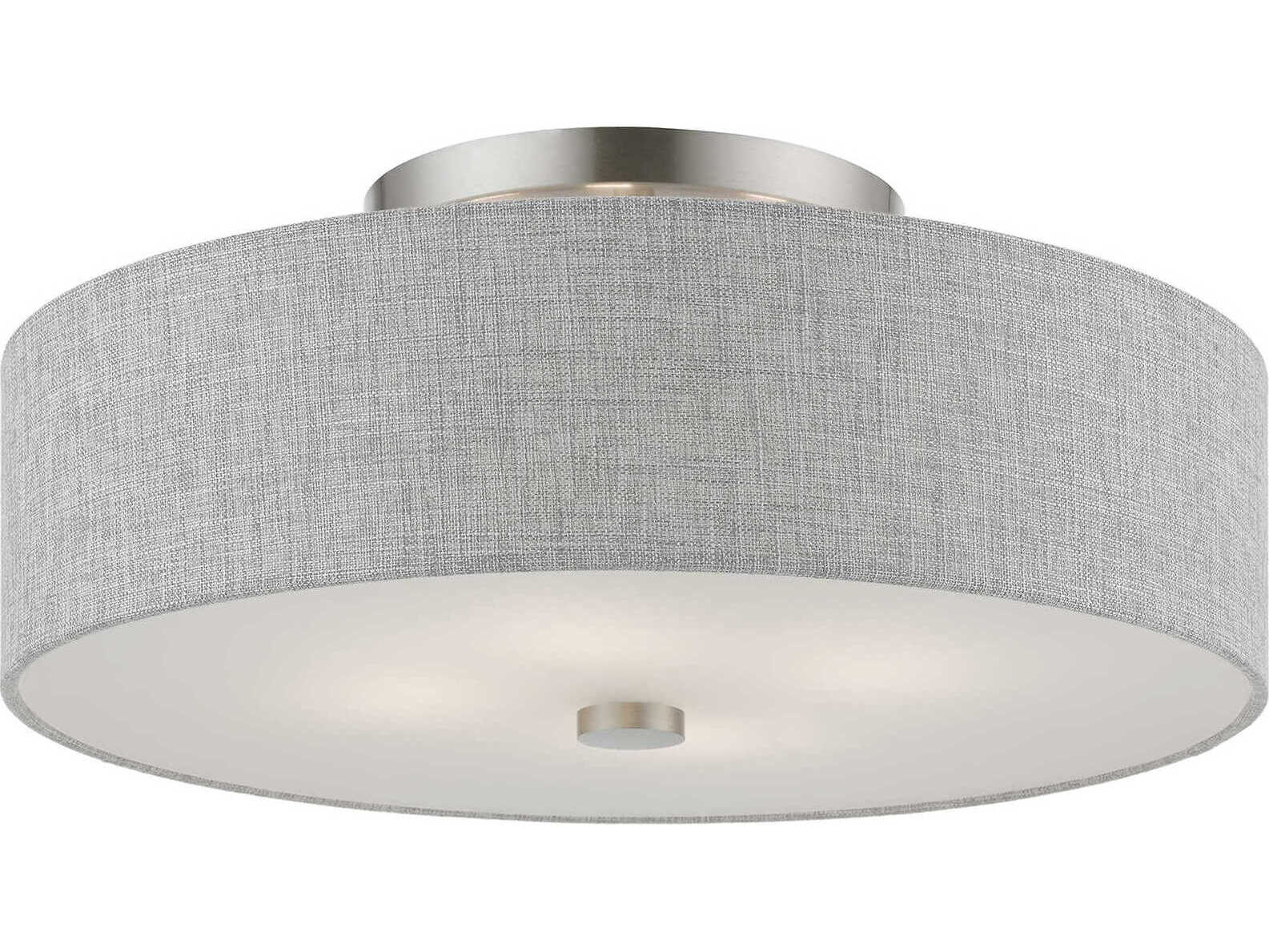 Livex Lighting Dakota 4-Light Brushed Nickel Shiny White Drum Semi Flush Mount
