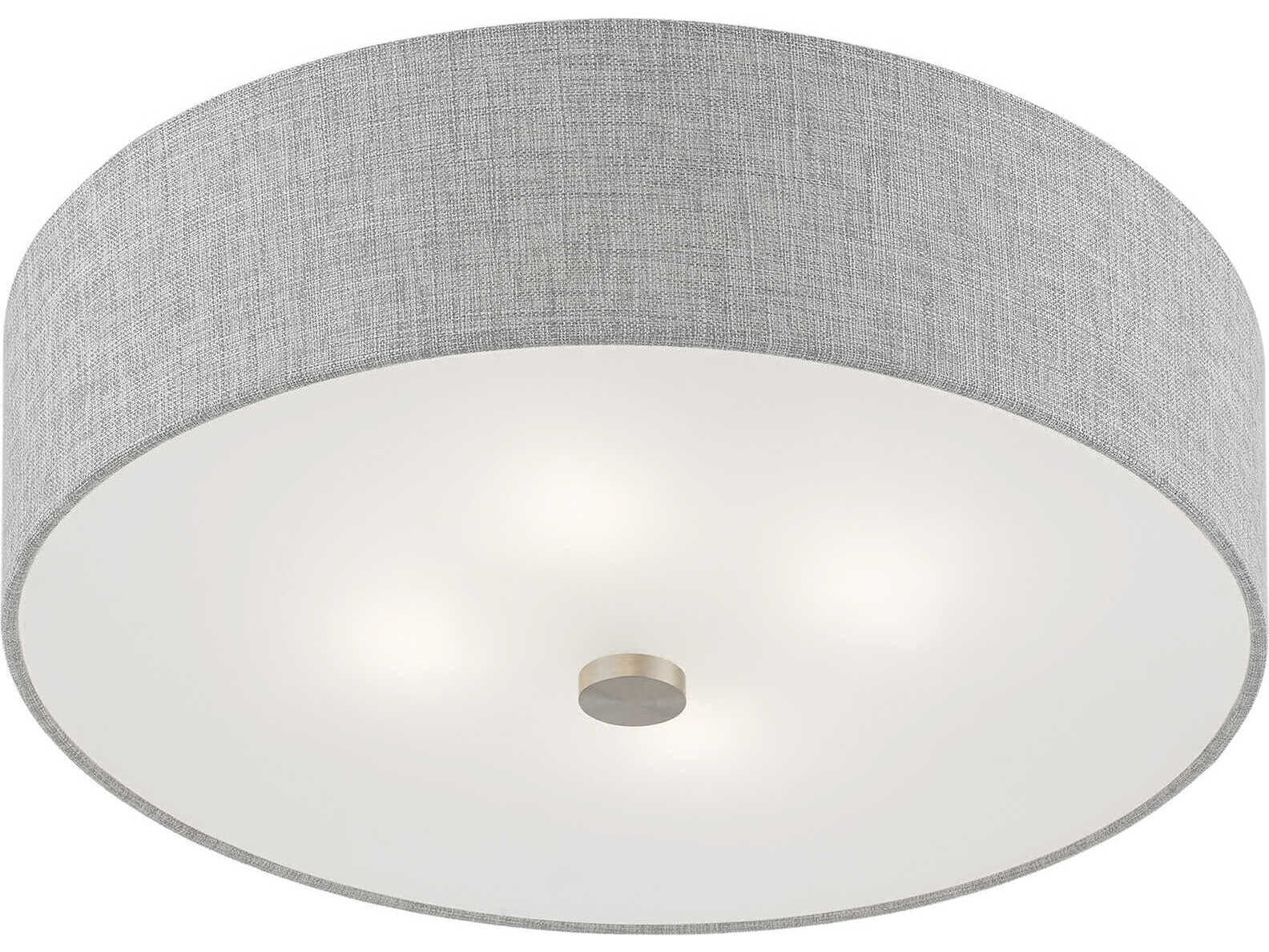 Livex Lighting Dakota 4-Light Brushed Nickel Shiny White Drum Semi Flush Mount