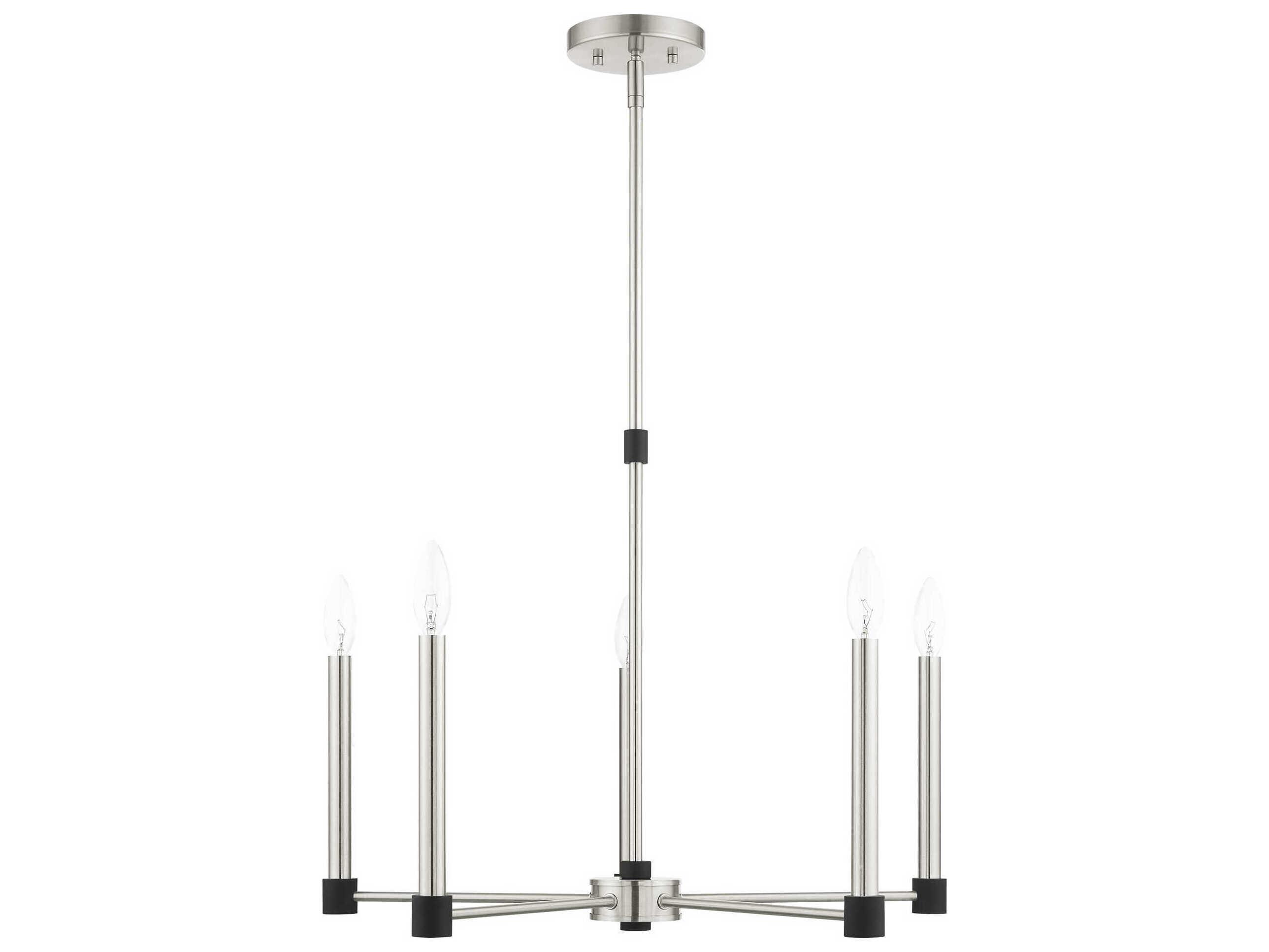 Livex Lighting Karlstad 5-Light Brushed Nickel Satin Brass Candelabra Chandelier