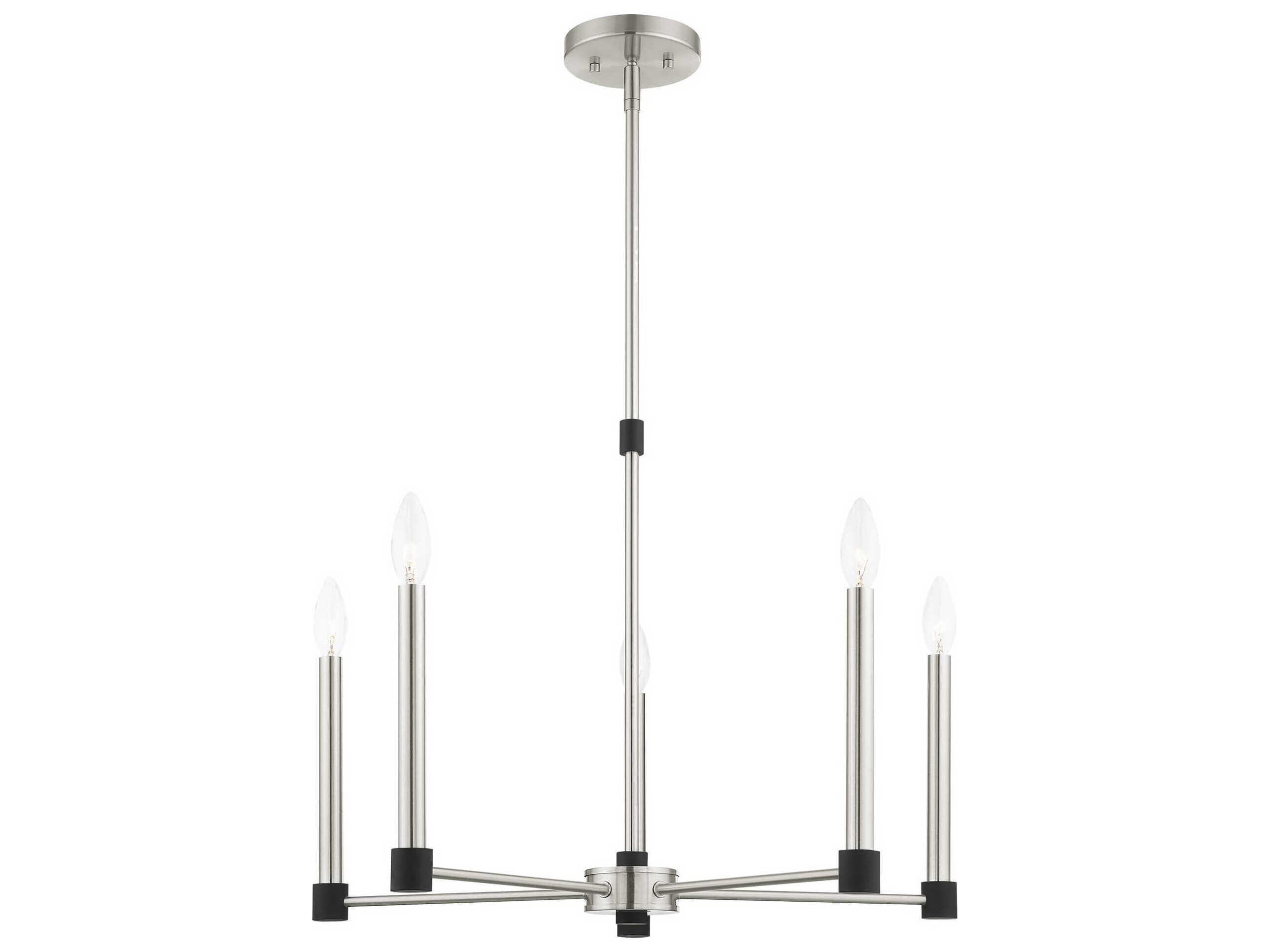 Livex Lighting Karlstad 5-Light Brushed Nickel Satin Brass Candelabra Chandelier