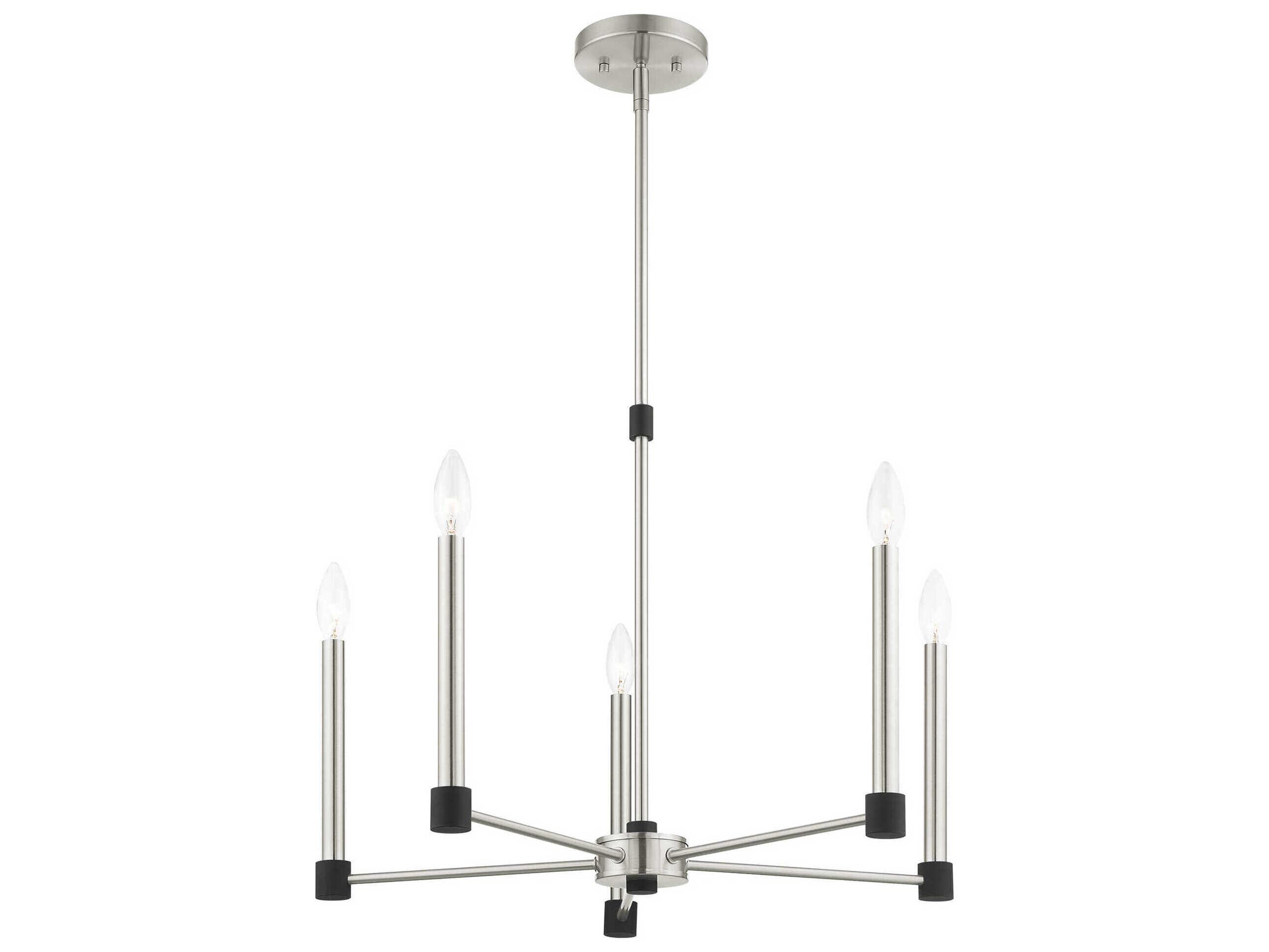 Livex Lighting Karlstad 5-Light Brushed Nickel Satin Brass Candelabra Chandelier