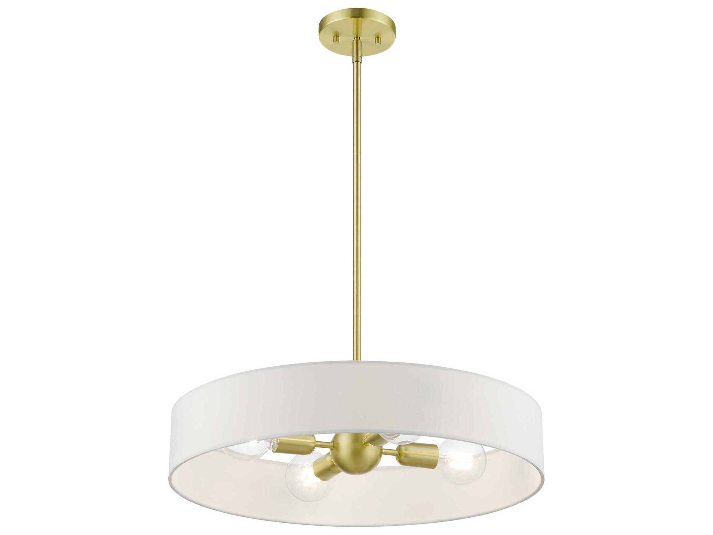 Livex Lighting Venlo 4-Light Satin Brass Shiny White Drum Pendant