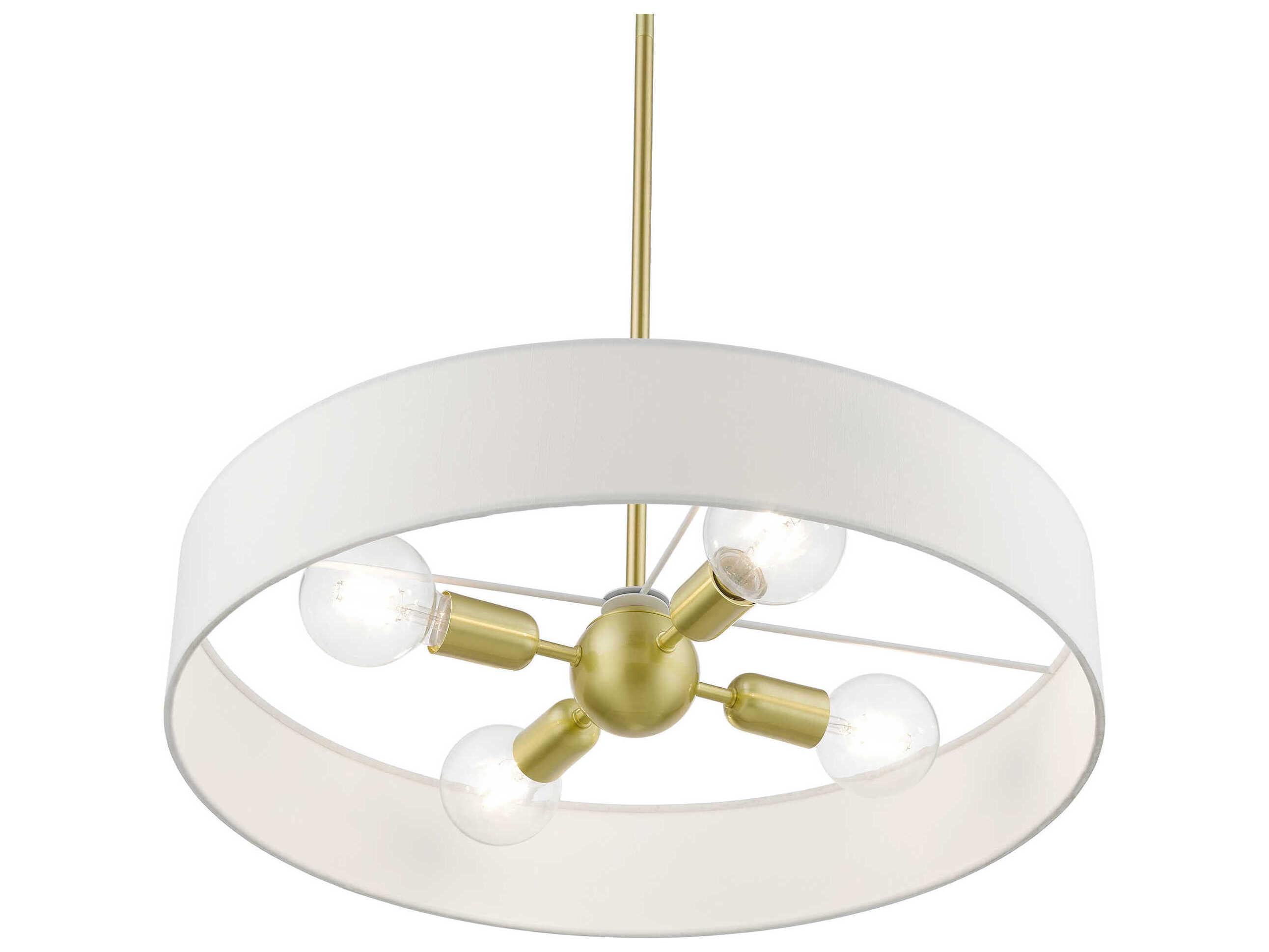 Livex Lighting Venlo 4-Light Satin Brass Shiny White Drum Pendant