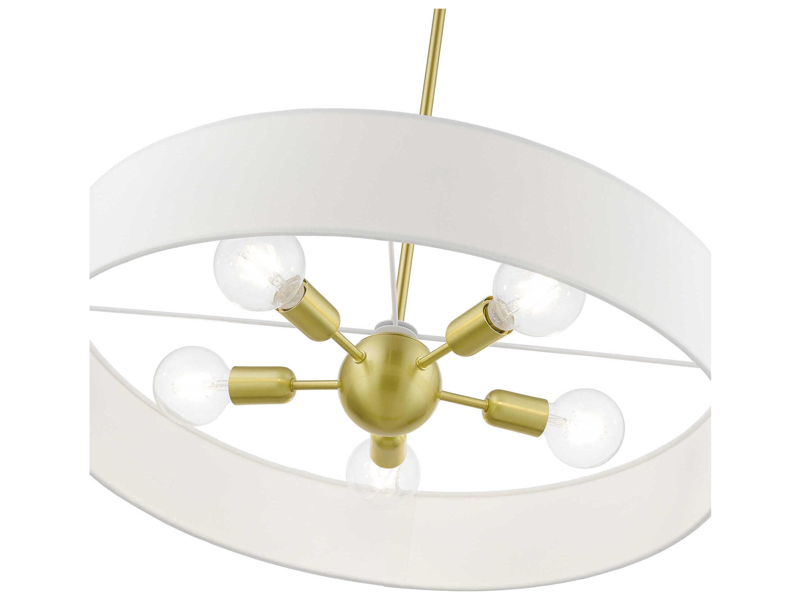 Livex Lighting Venlo 5-Light Satin Brass Shiny White Drum Pendant