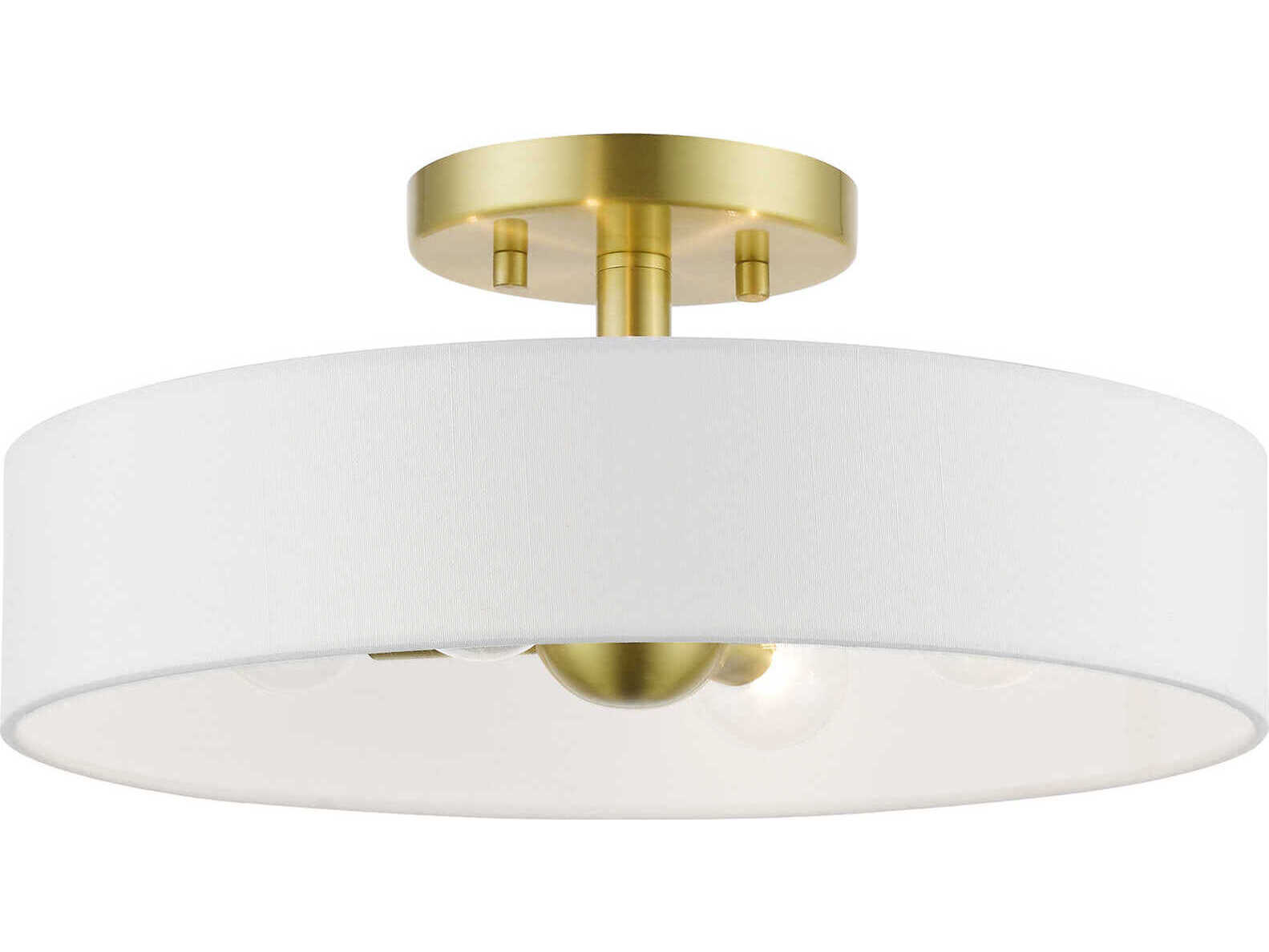 Livex Lighting Venlo 4-Light Satin Brass Shiny White Drum Semi Flush Mount