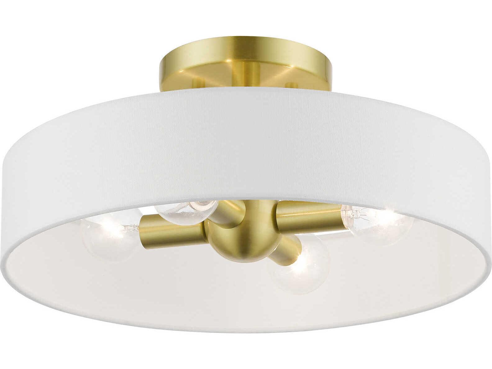 Livex Lighting Venlo 4-Light Satin Brass Shiny White Drum Semi Flush Mount