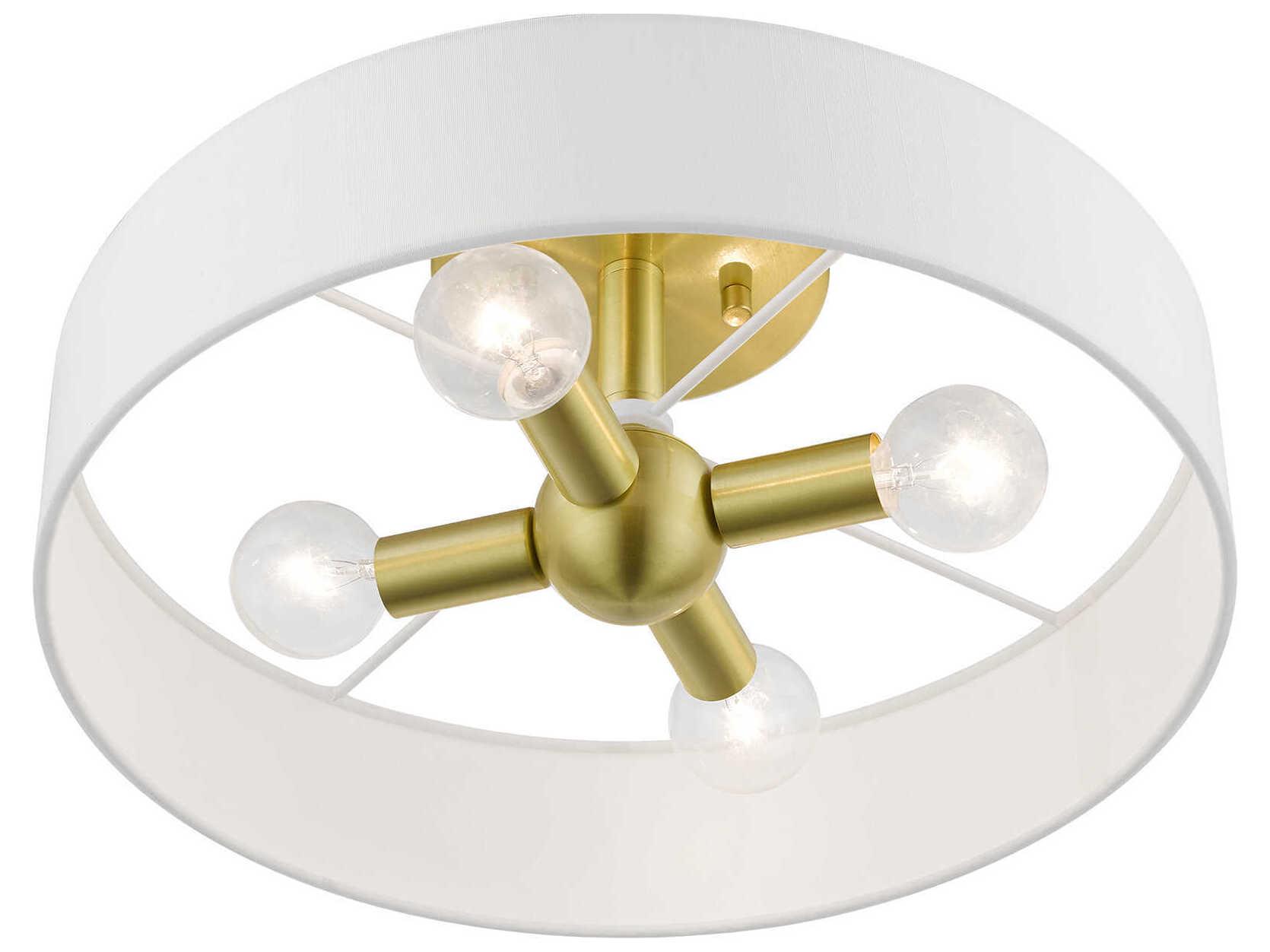 Livex Lighting Venlo 4-Light Satin Brass Shiny White Drum Semi Flush Mount