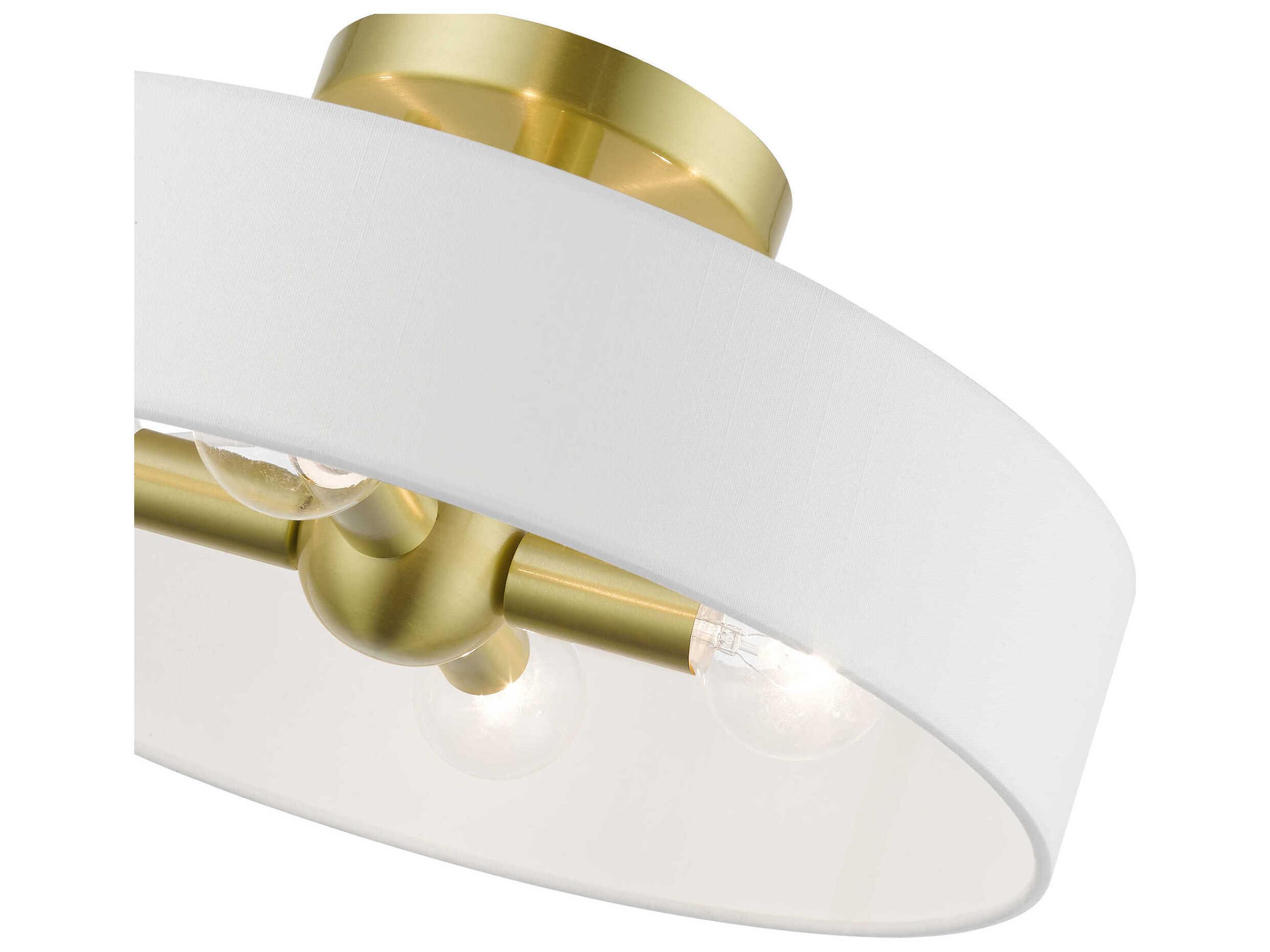 Livex Lighting Venlo 4-Light Satin Brass Shiny White Drum Semi Flush Mount