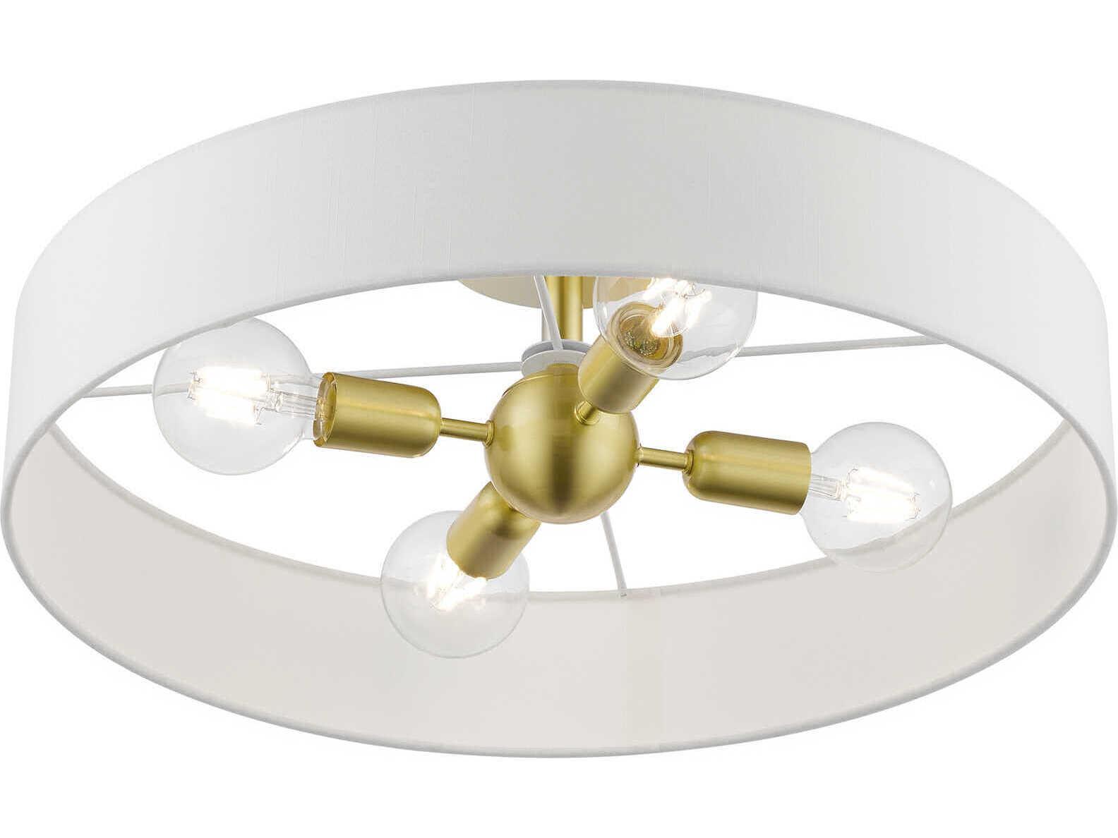 Livex Lighting Venlo 4-Light Satin Brass Shiny White Drum Semi Flush Mount