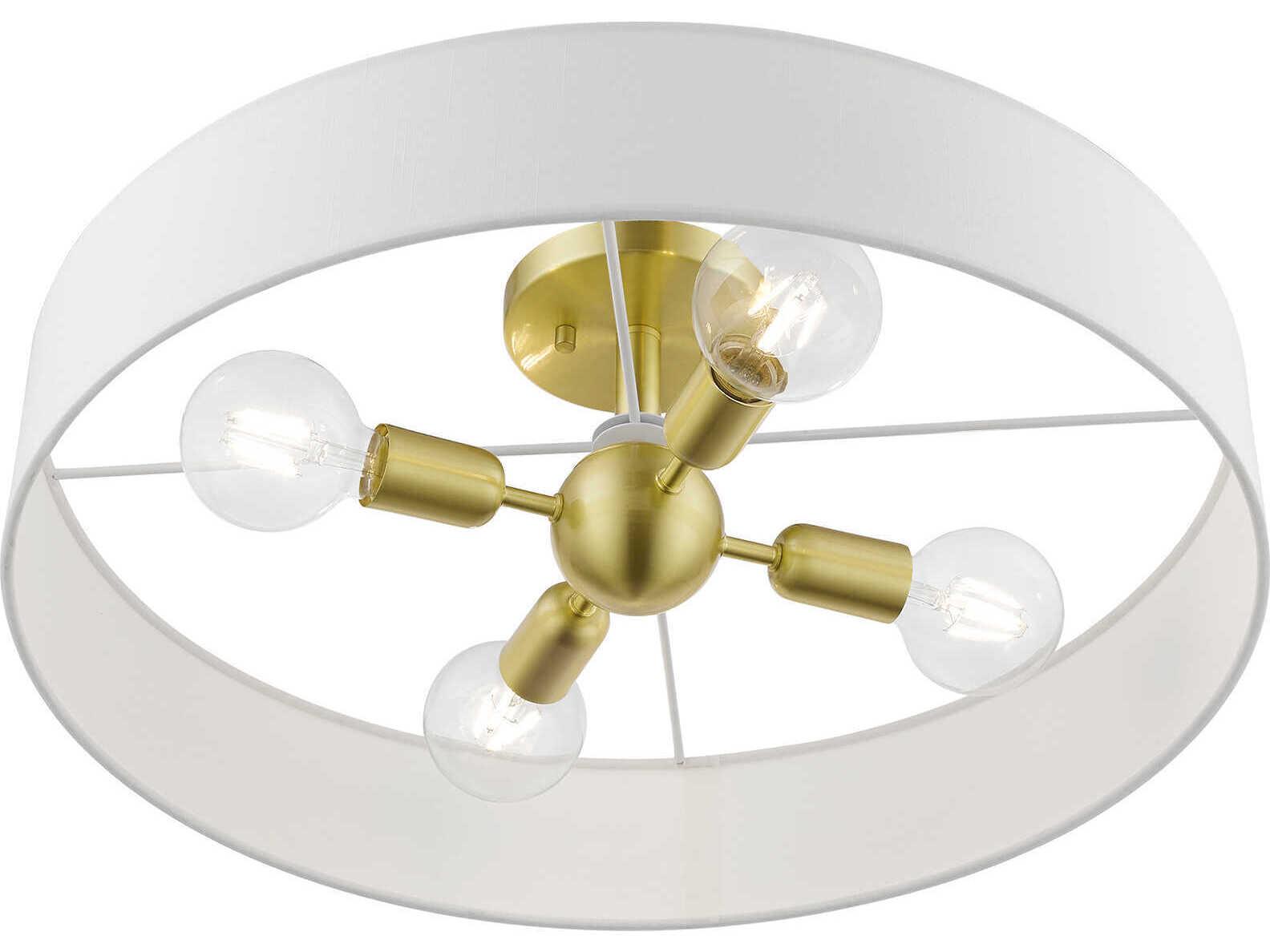 Livex Lighting Venlo 4-Light Satin Brass Shiny White Drum Semi Flush Mount