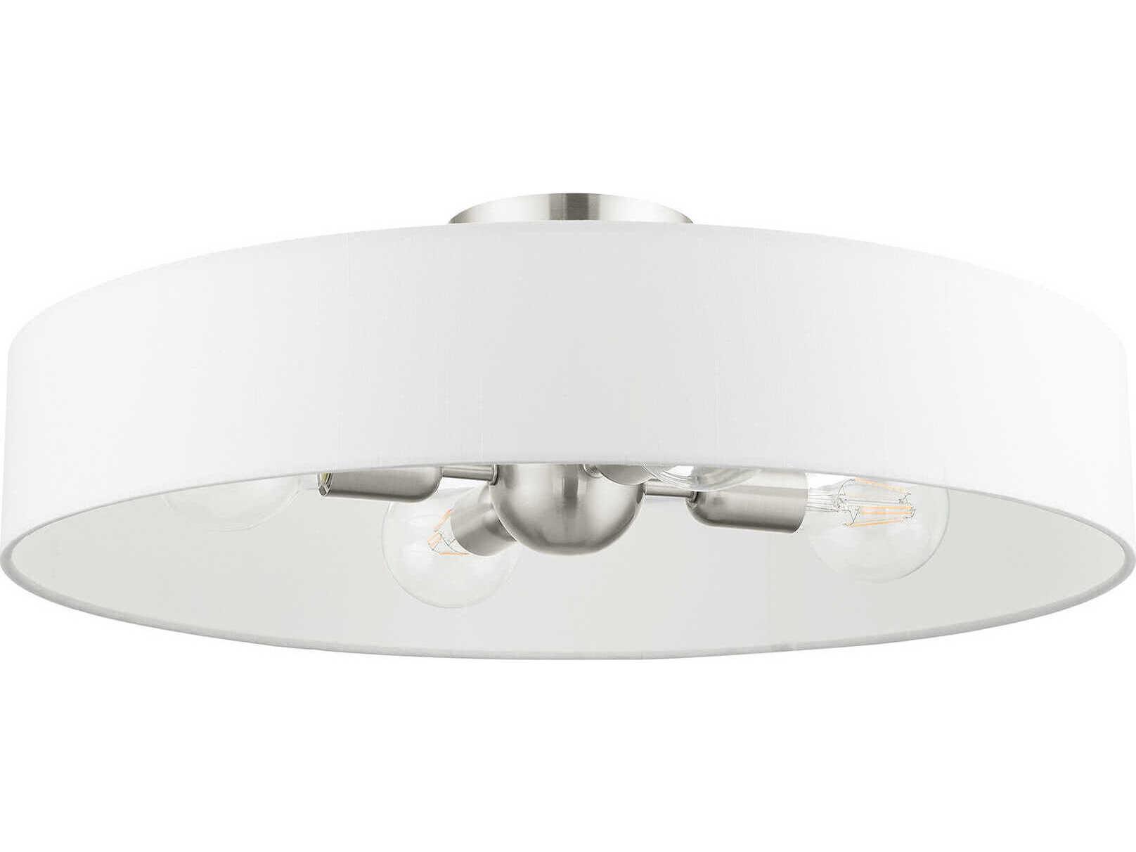 Livex Lighting Venlo 4-Light Brushed Nickel White Drum Geometric Semi Flush Mount
