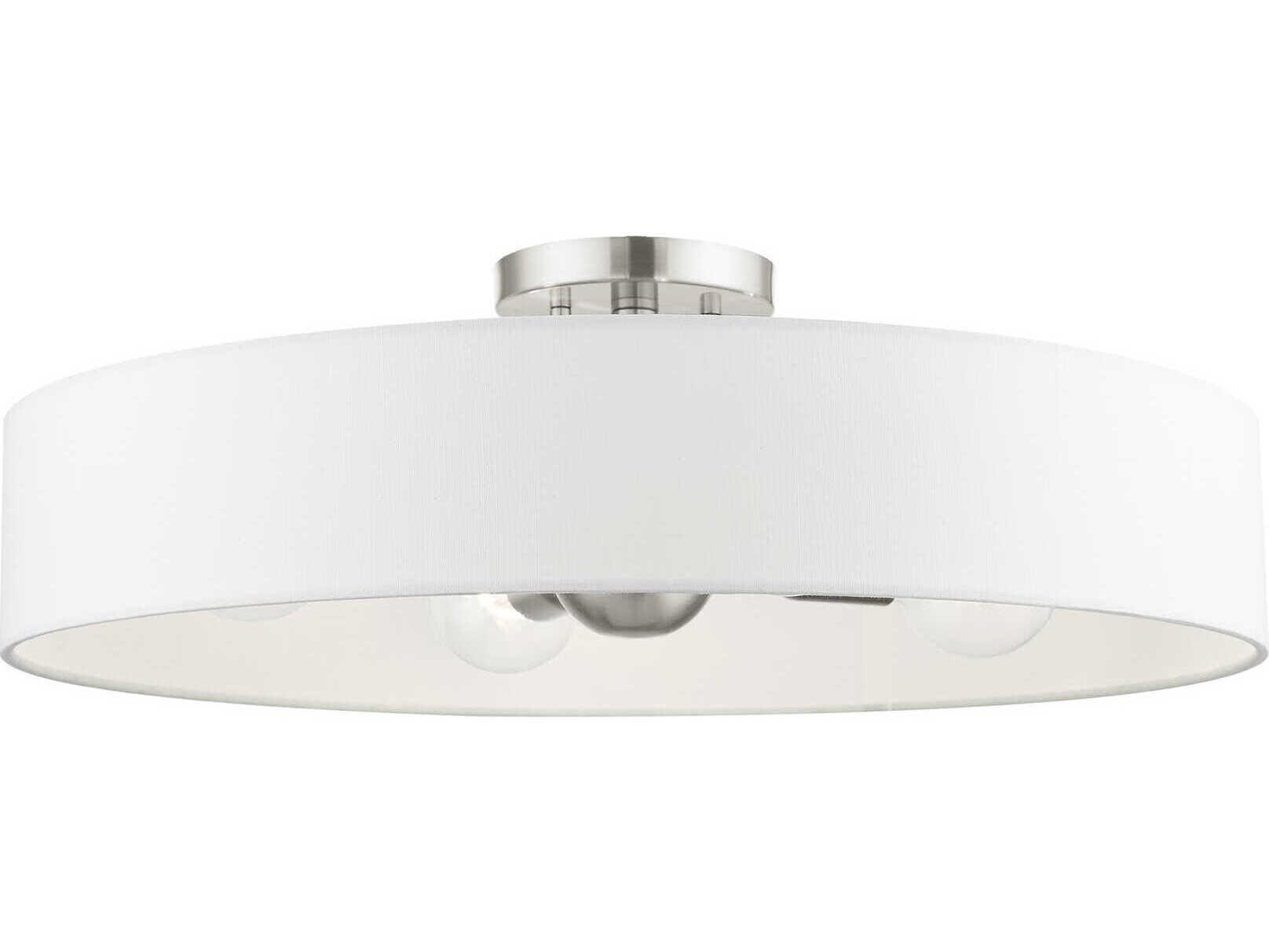 Livex Lighting Venlo 4-Light Brushed Nickel White Drum Geometric Semi Flush Mount