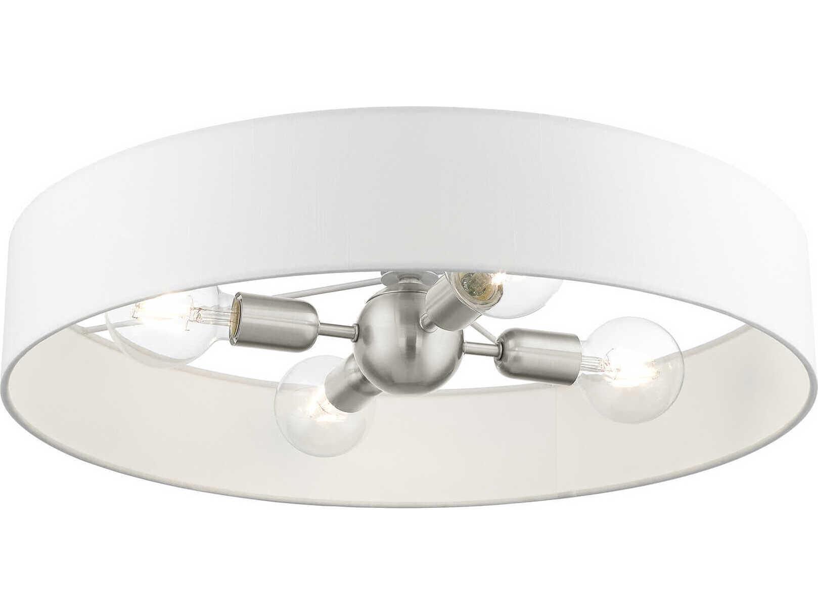 Livex Lighting Venlo 4-Light Brushed Nickel White Drum Geometric Semi Flush Mount