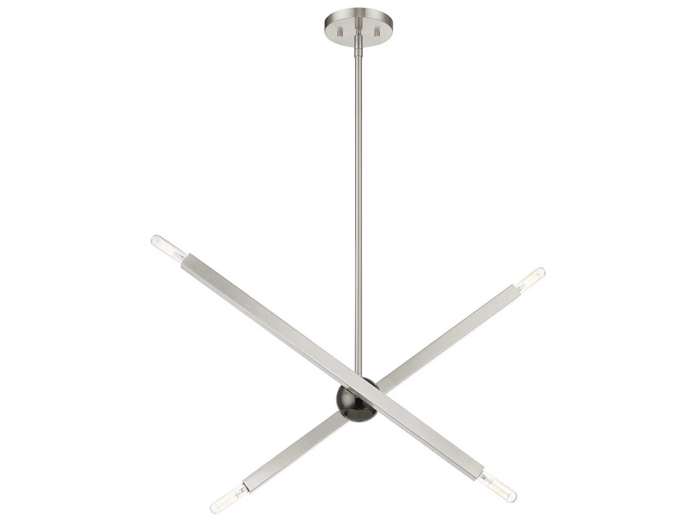 Livex Lighting Monaco 4-Light Brushed Nickel Black Chrome Candelabra Sputnik Chandelier