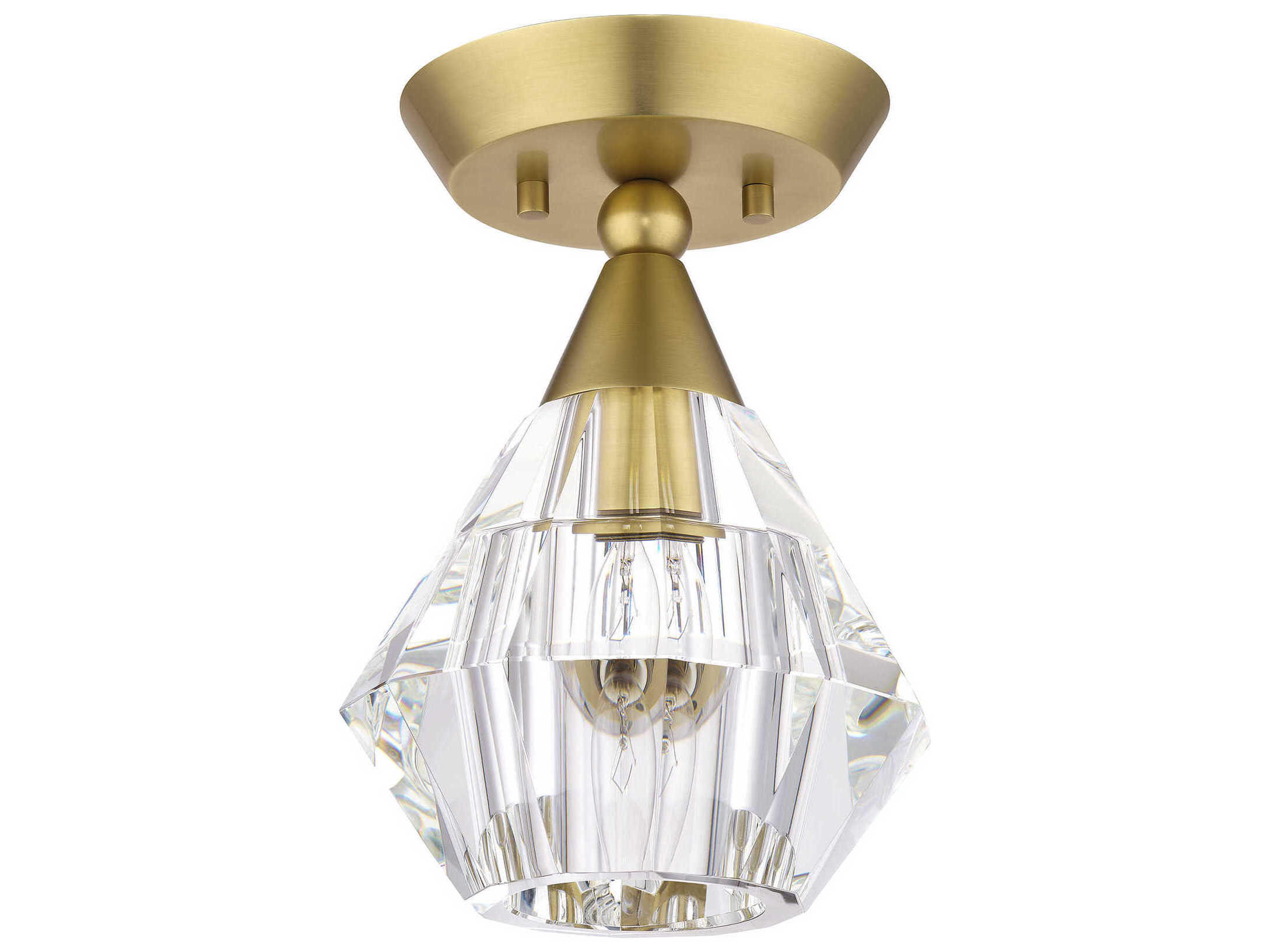 Livex Lighting Brussels 1-Light Natural Brass Crystal Semi Flush Mount