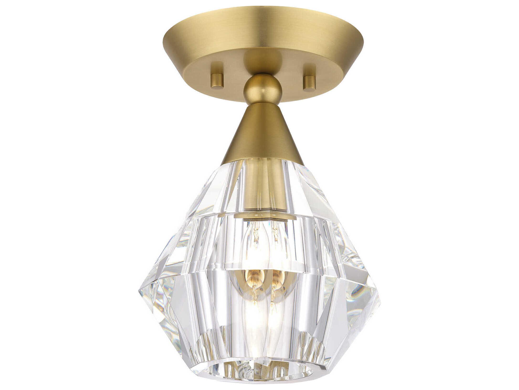 Livex Lighting Brussels 1-Light Natural Brass Crystal Semi Flush Mount