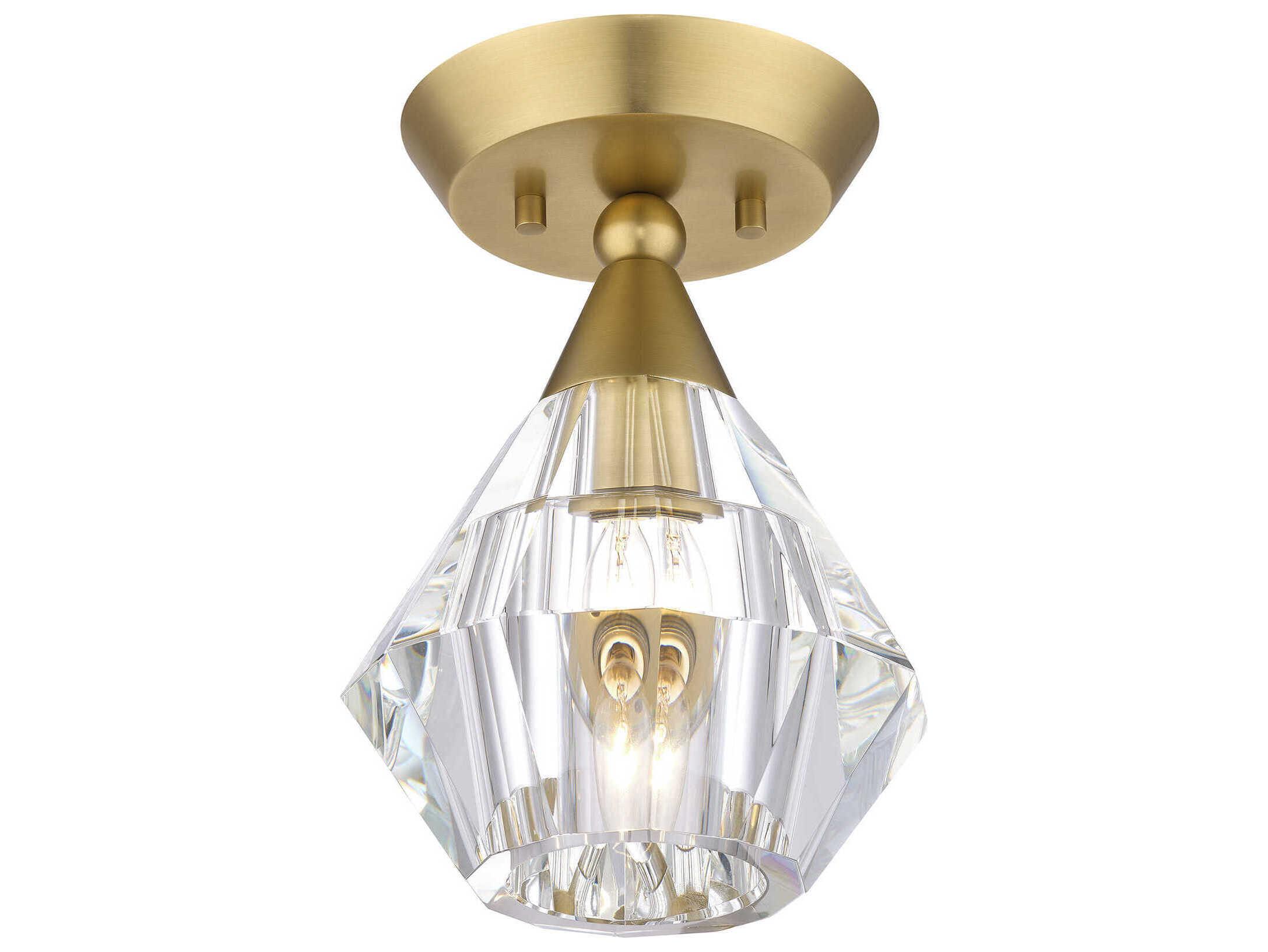 Livex Lighting Brussels 1-Light Natural Brass Crystal Semi Flush Mount