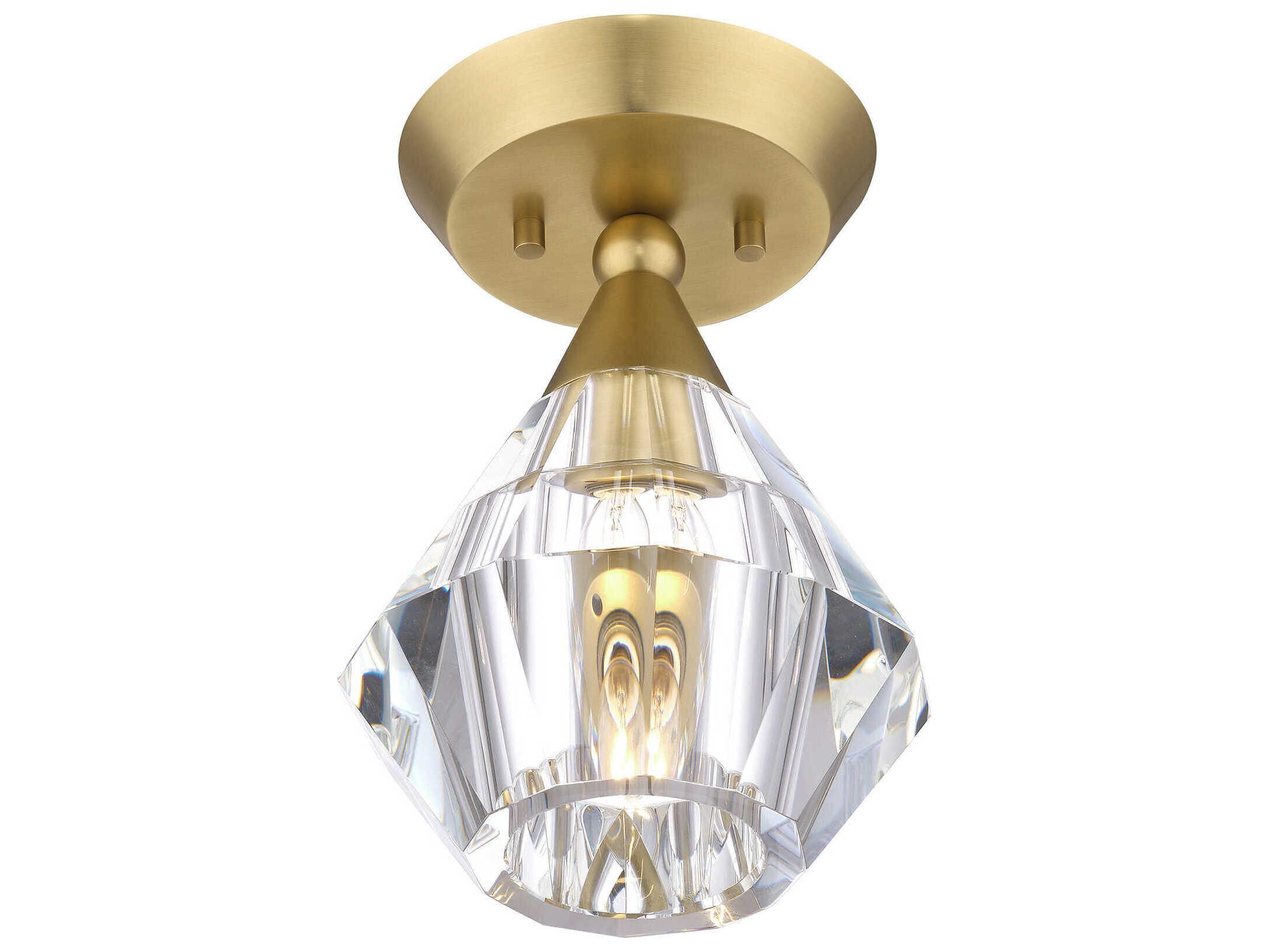 Livex Lighting Brussels 1-Light Natural Brass Crystal Semi Flush Mount