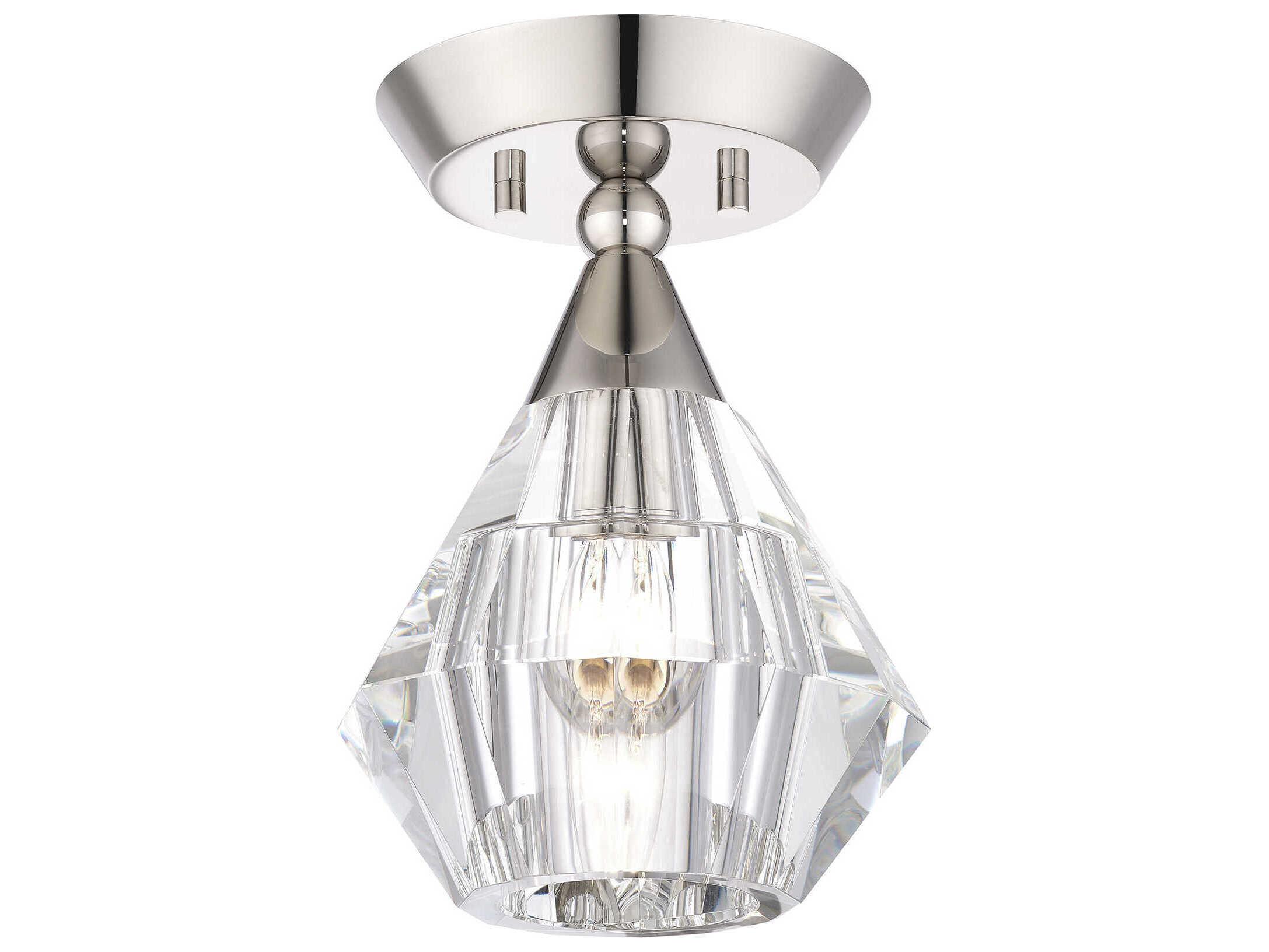 Livex Lighting Brussels 1-Light Polished Nickel Crystal Semi Flush Mount