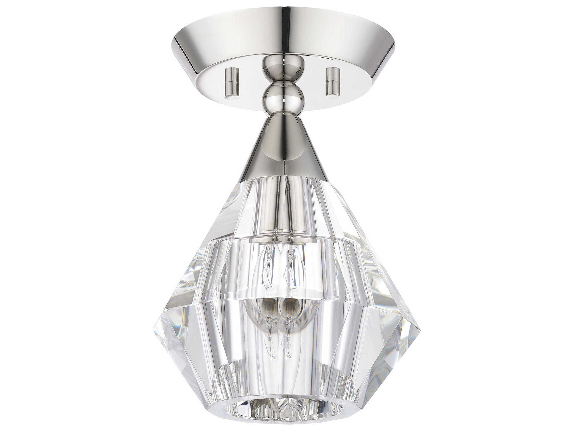 Livex Lighting Brussels 1-Light Polished Nickel Crystal Semi Flush Mount
