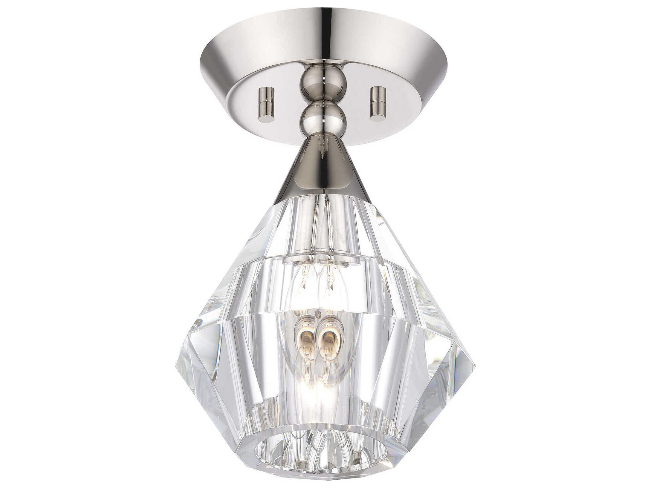 Livex Lighting Brussels 1-Light Polished Nickel Crystal Semi Flush Mount