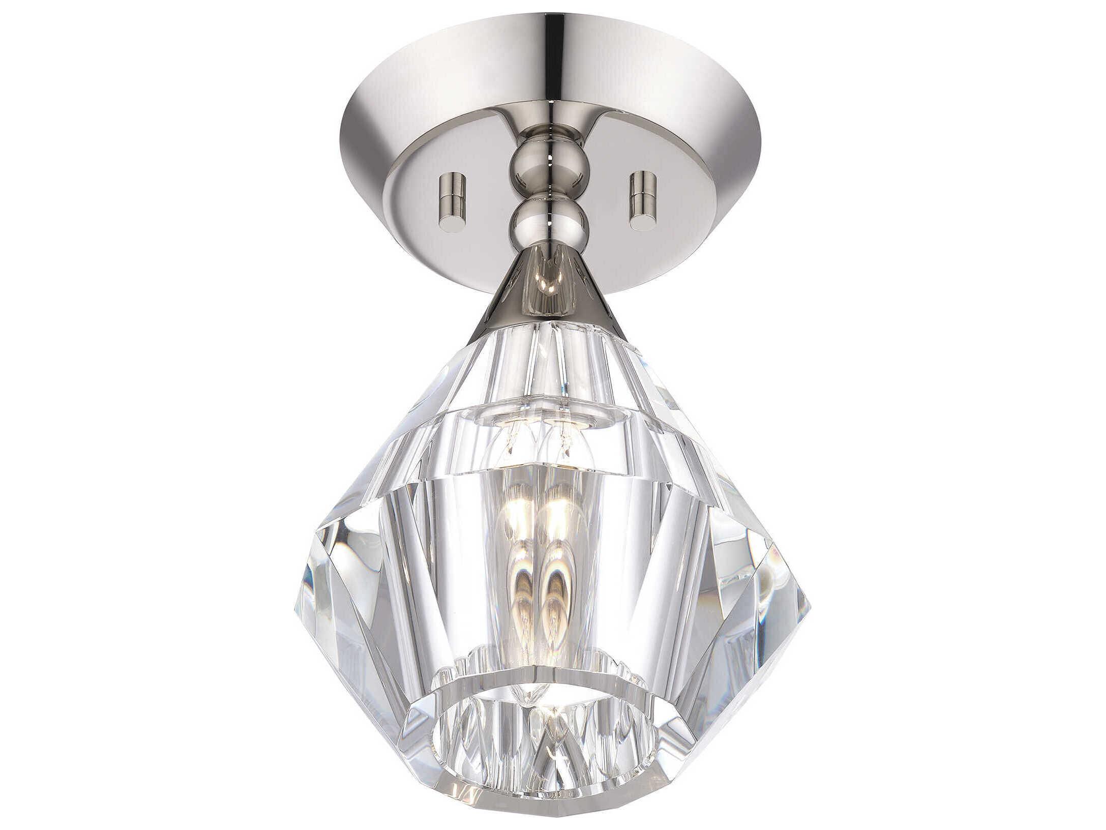 Livex Lighting Brussels 1-Light Polished Nickel Crystal Semi Flush Mount
