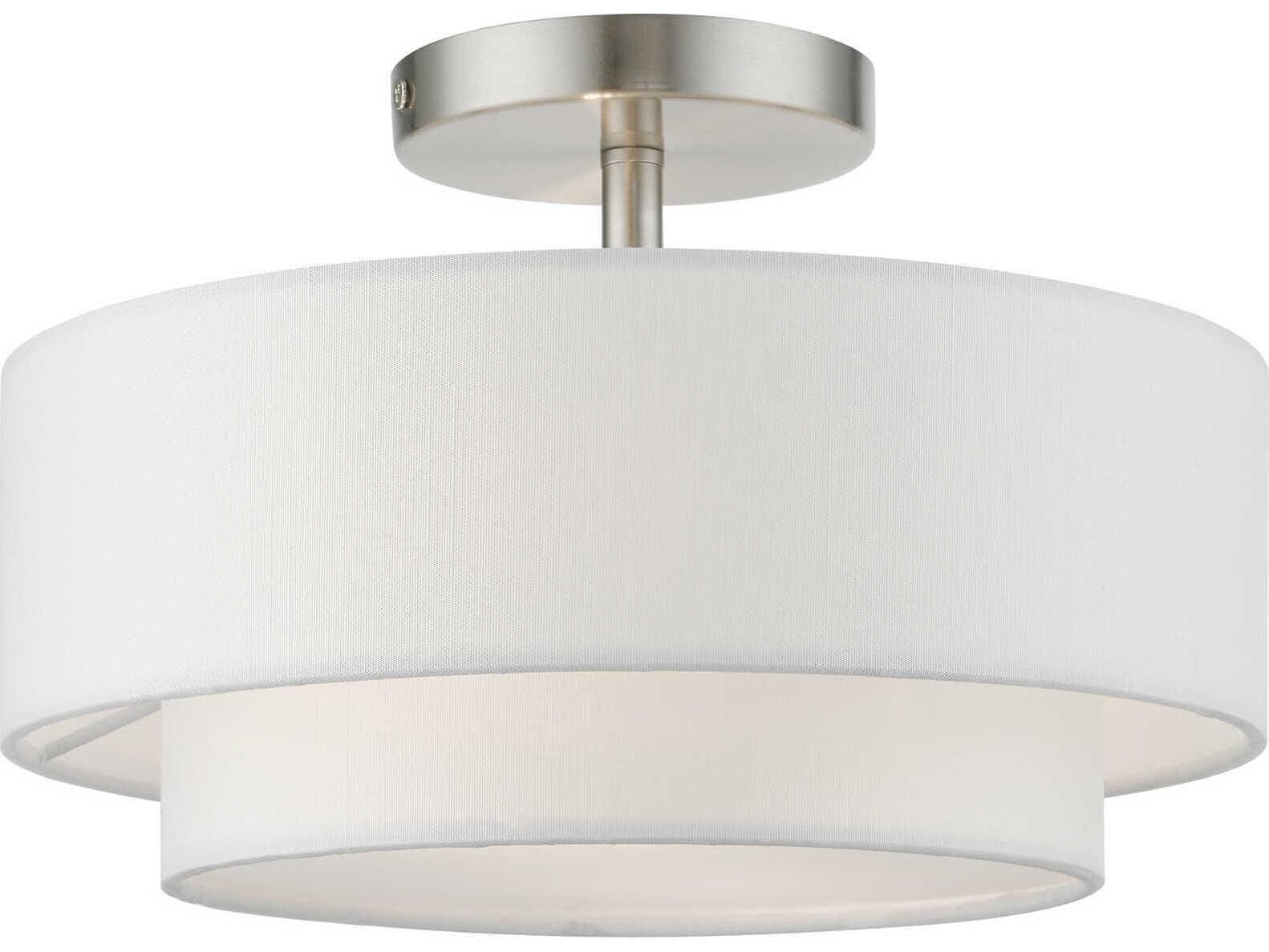 Livex Lighting Meridian 2-Light Brushed Nickel Drum Semi Flush Mount