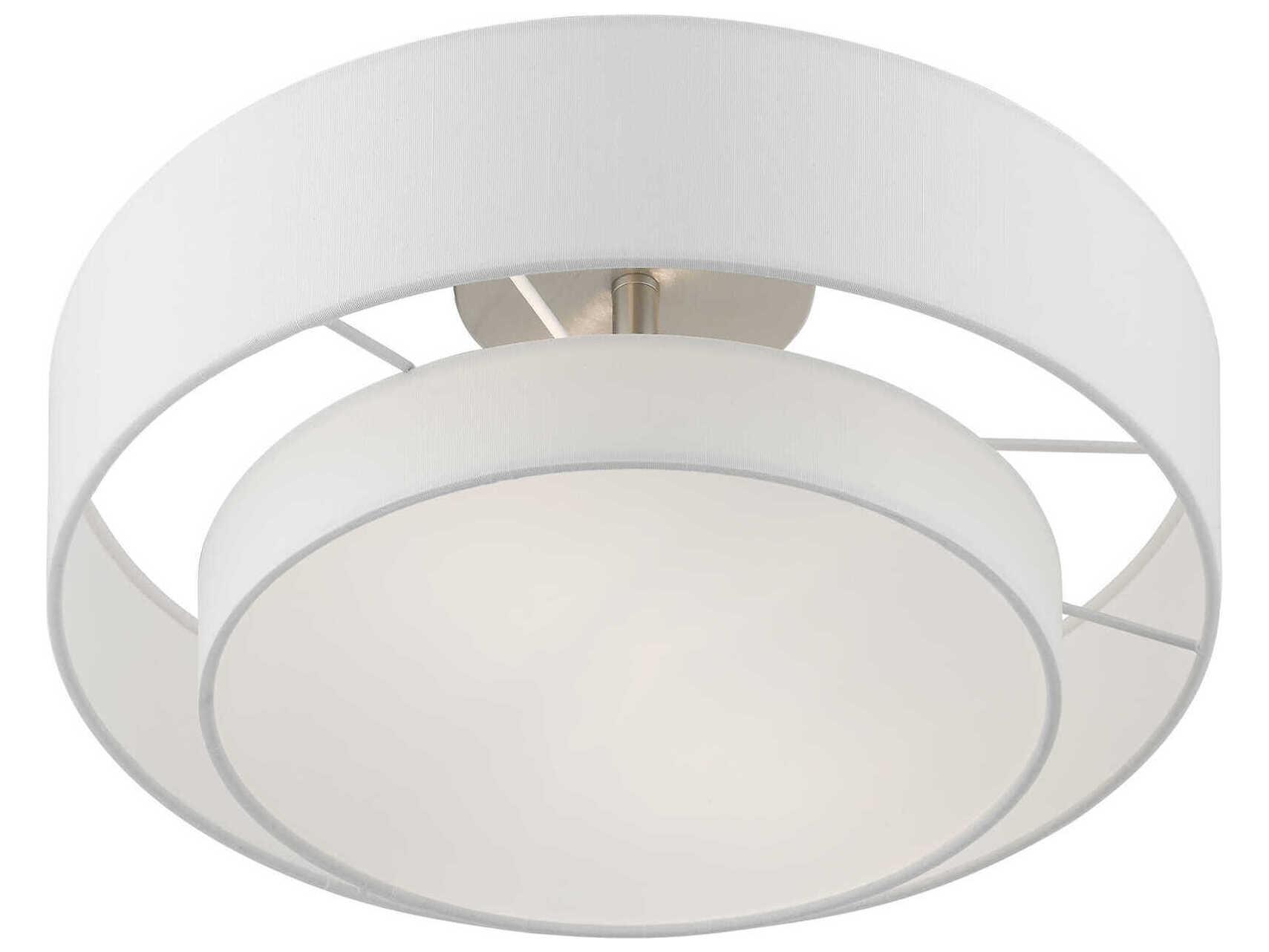 Livex Lighting Meridian 2-Light Brushed Nickel Drum Semi Flush Mount