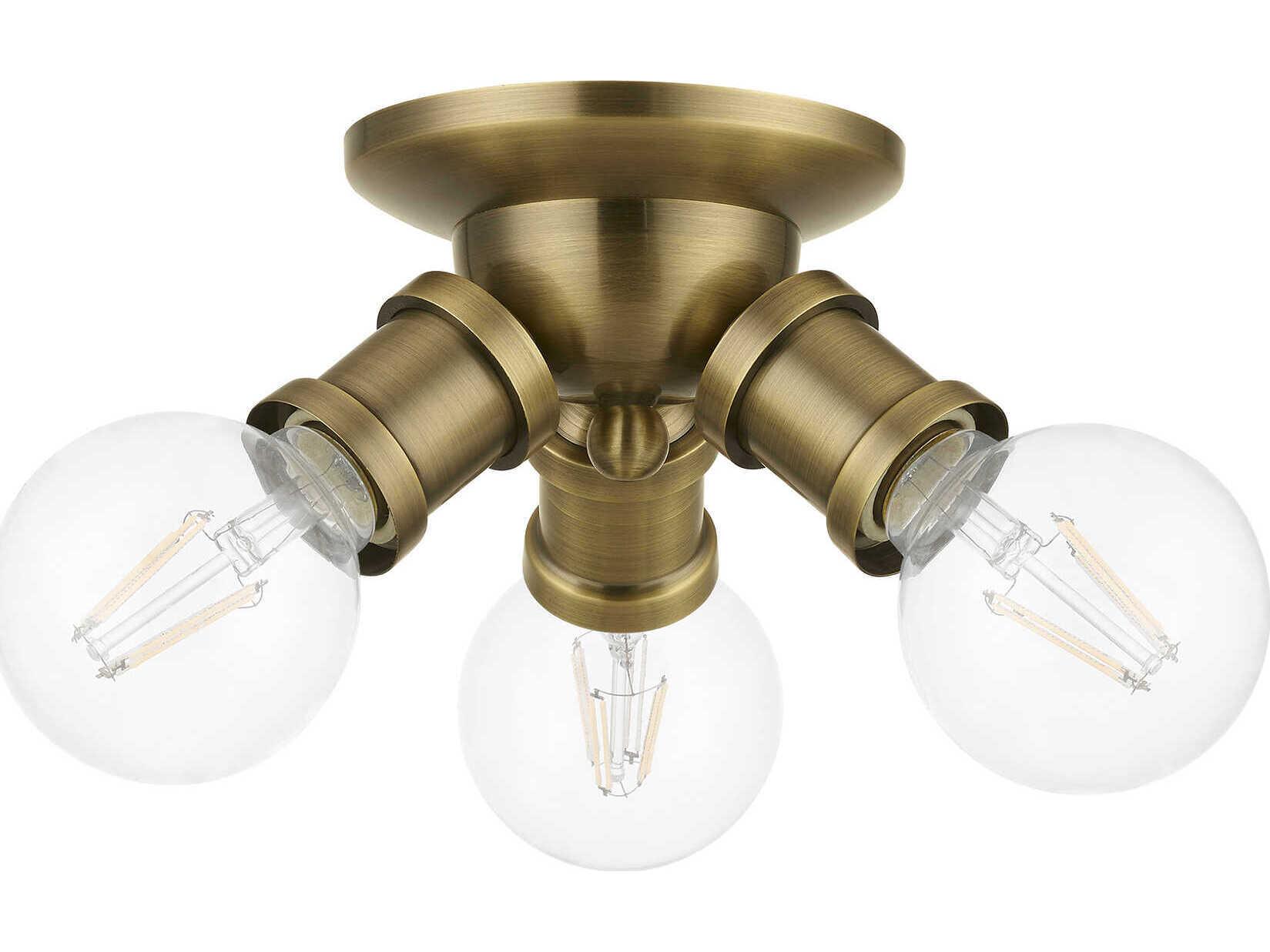 Livex Lighting Lansdale 3-Light Antique Brass Semi Flush Mount