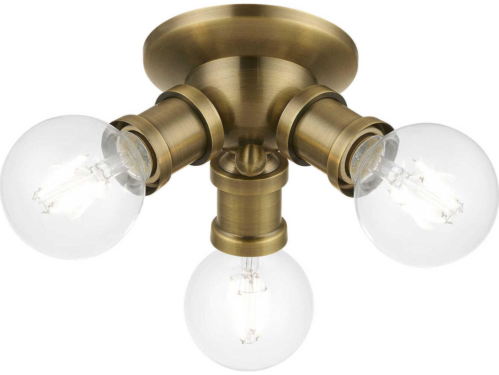 Livex Lighting Lansdale 3-Light Antique Brass Semi Flush Mount