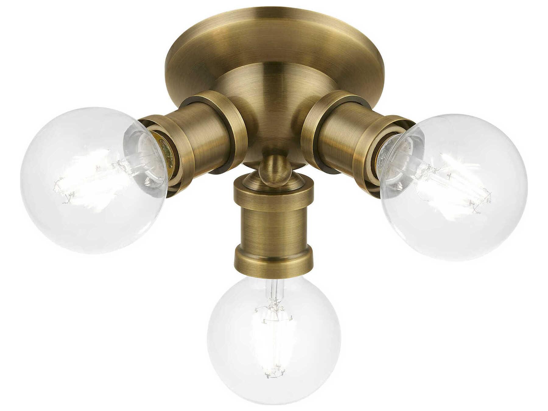 Livex Lighting Lansdale 3-Light Antique Brass Semi Flush Mount