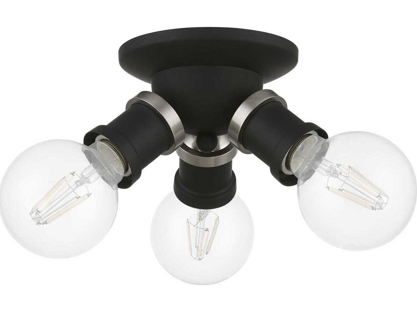 Livex Lighting Lansdale 3-Light Black Brushed Nickel Semi Flush Mount