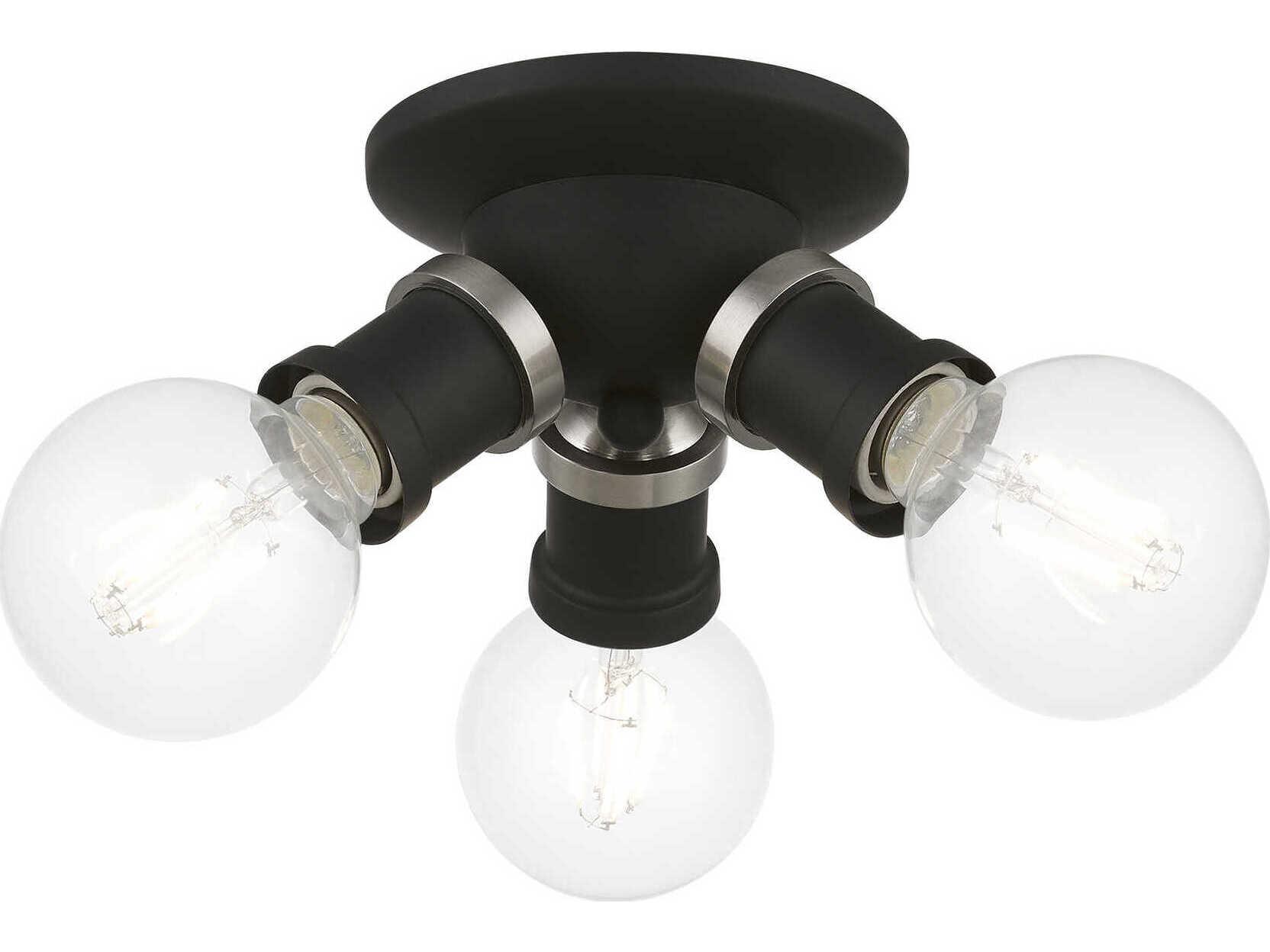 Livex Lighting Lansdale 3-Light Black Brushed Nickel Semi Flush Mount