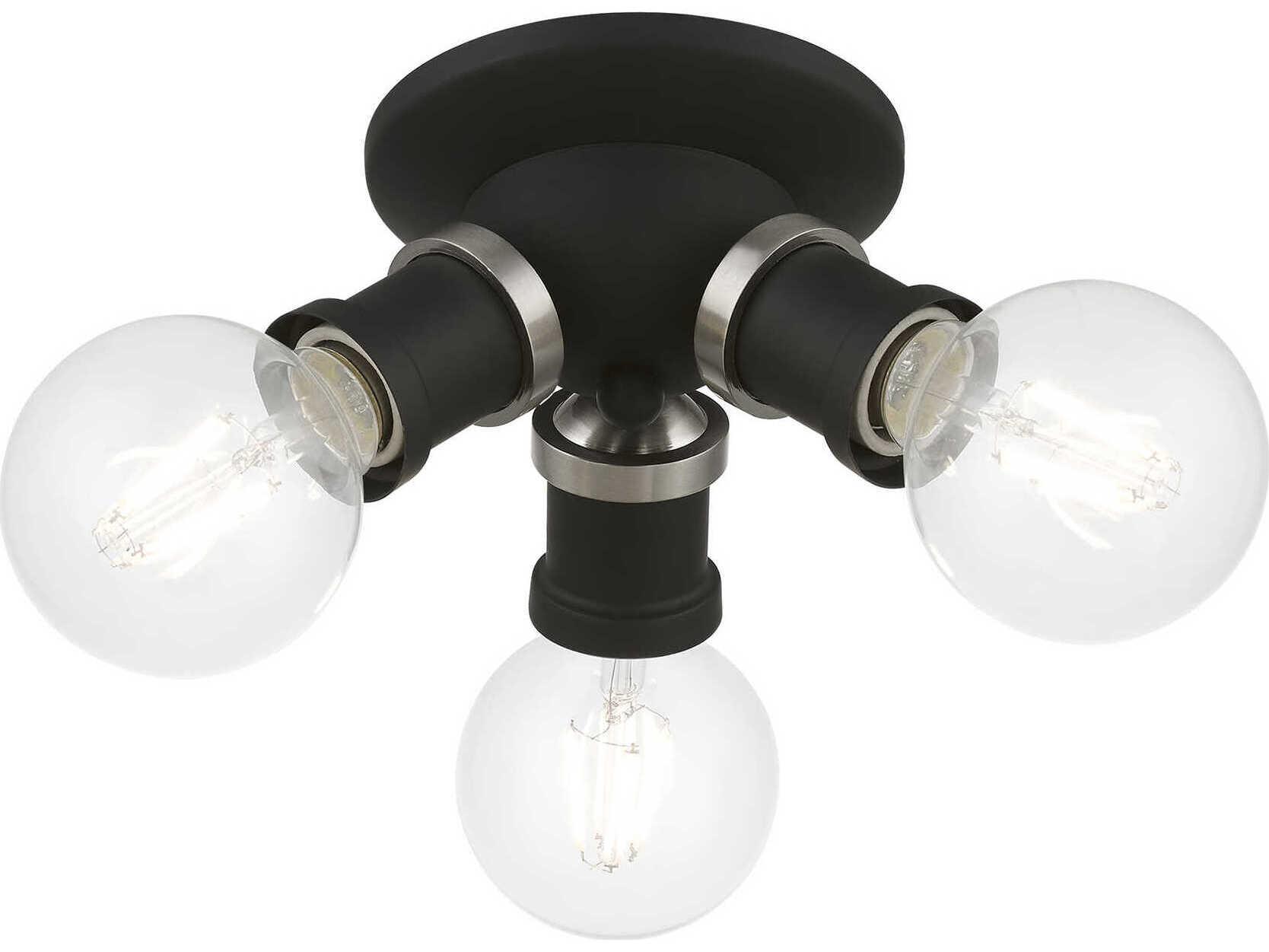 Livex Lighting Lansdale 3-Light Black Brushed Nickel Semi Flush Mount