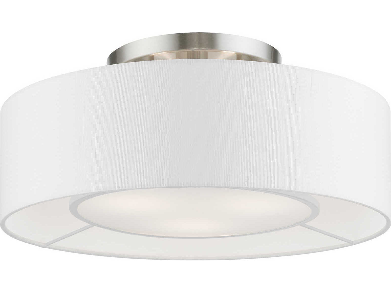 Livex Lighting Gilmore 3-Light Brushed Nickel Shiny White Drum Semi Flush Mount