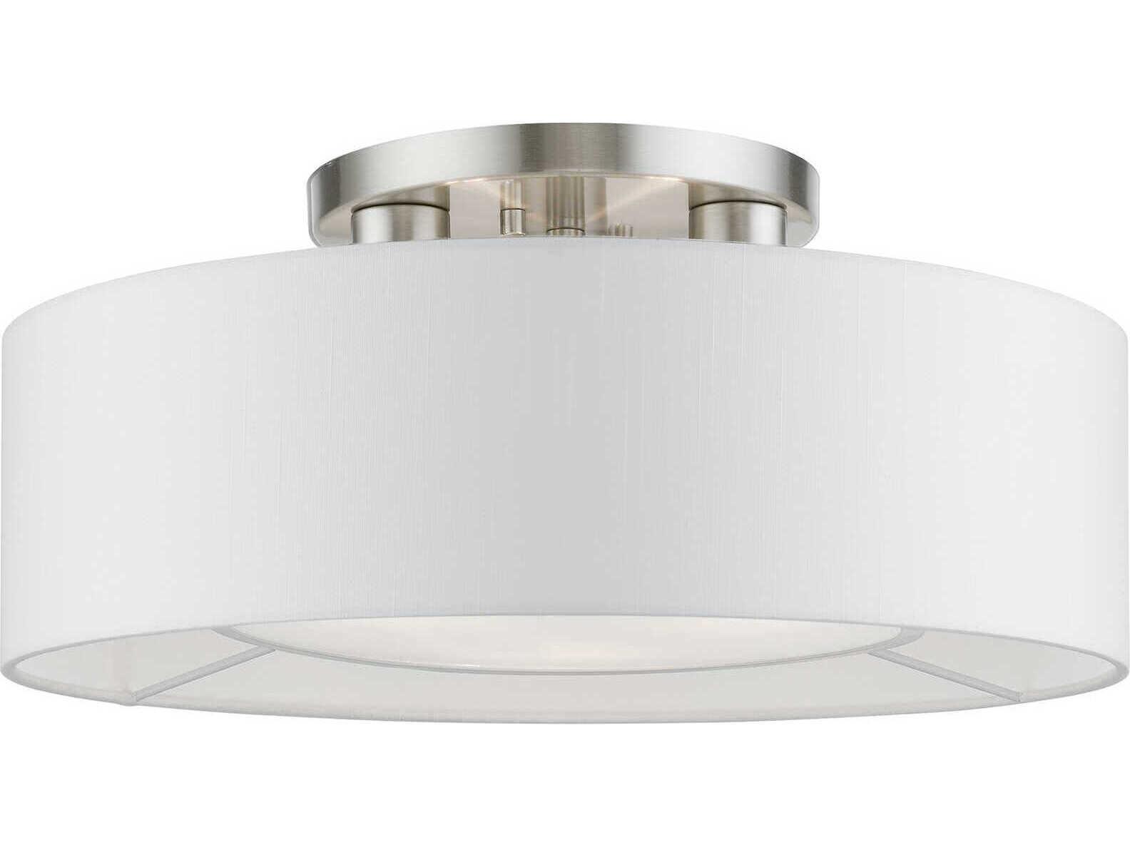 Livex Lighting Gilmore 3-Light Brushed Nickel Shiny White Drum Semi Flush Mount