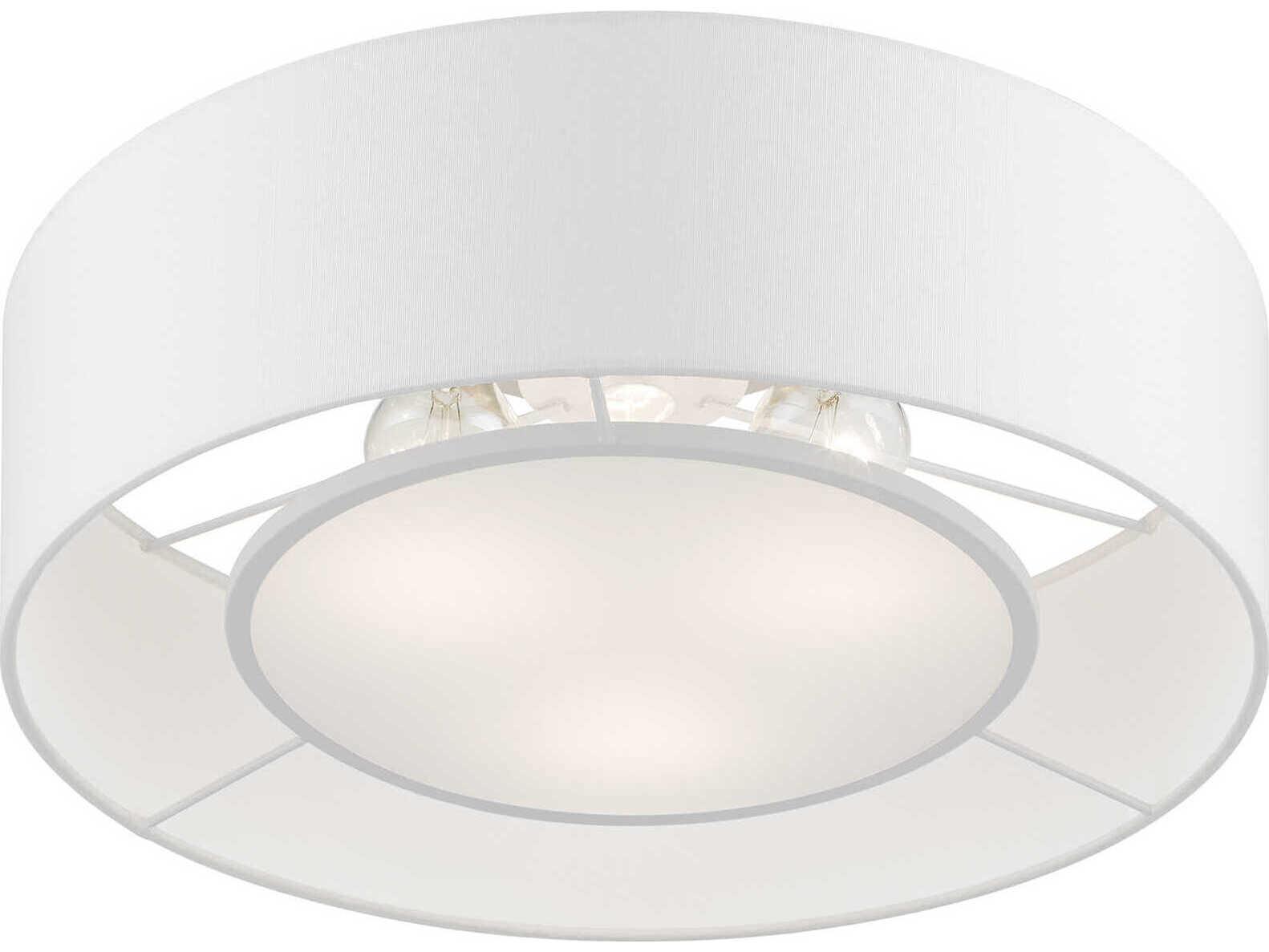 Livex Lighting Gilmore 3-Light Brushed Nickel Shiny White Drum Semi Flush Mount