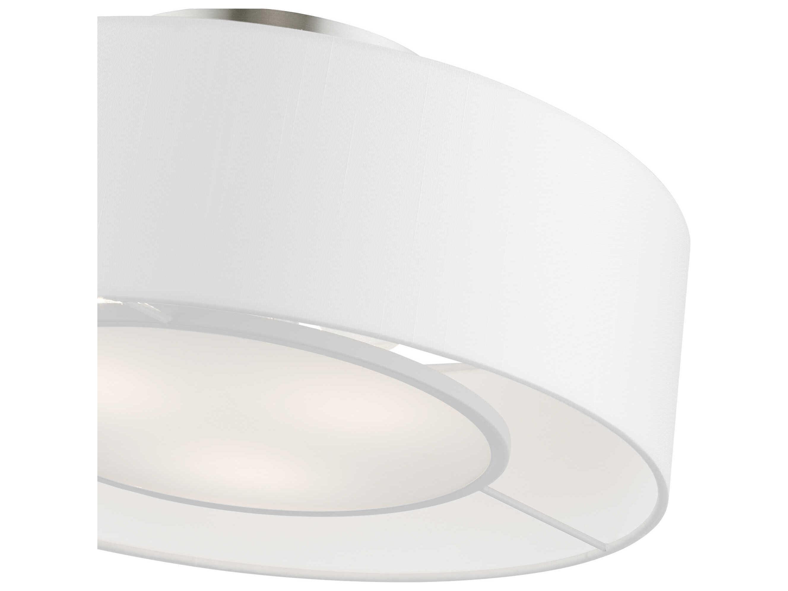 Livex Lighting Gilmore 3-Light Brushed Nickel Shiny White Drum Semi Flush Mount